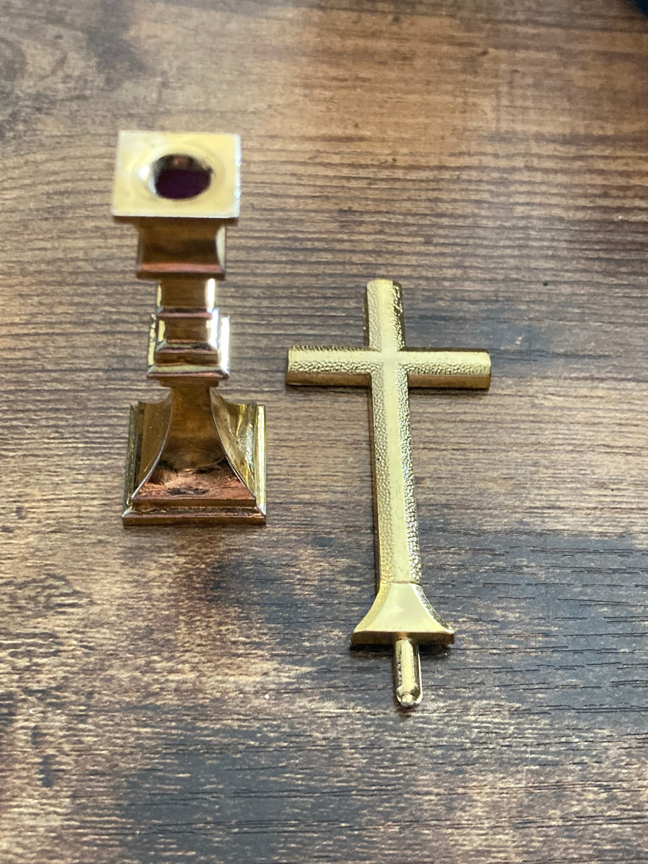 Gold religious cross and candle holder communion baptism christening cake topper decoration