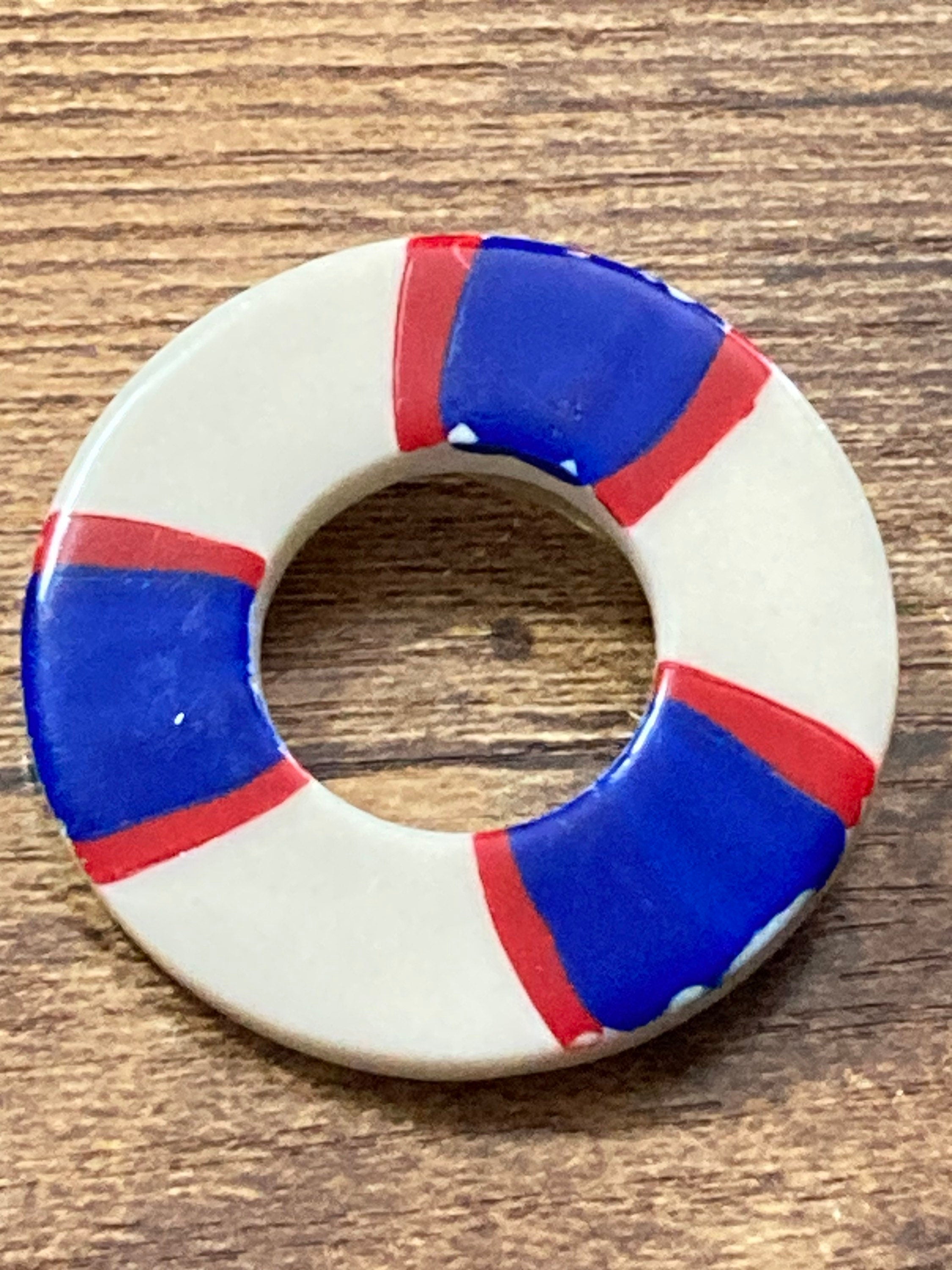 nautical life buoy Brooch, plastic red white and blue