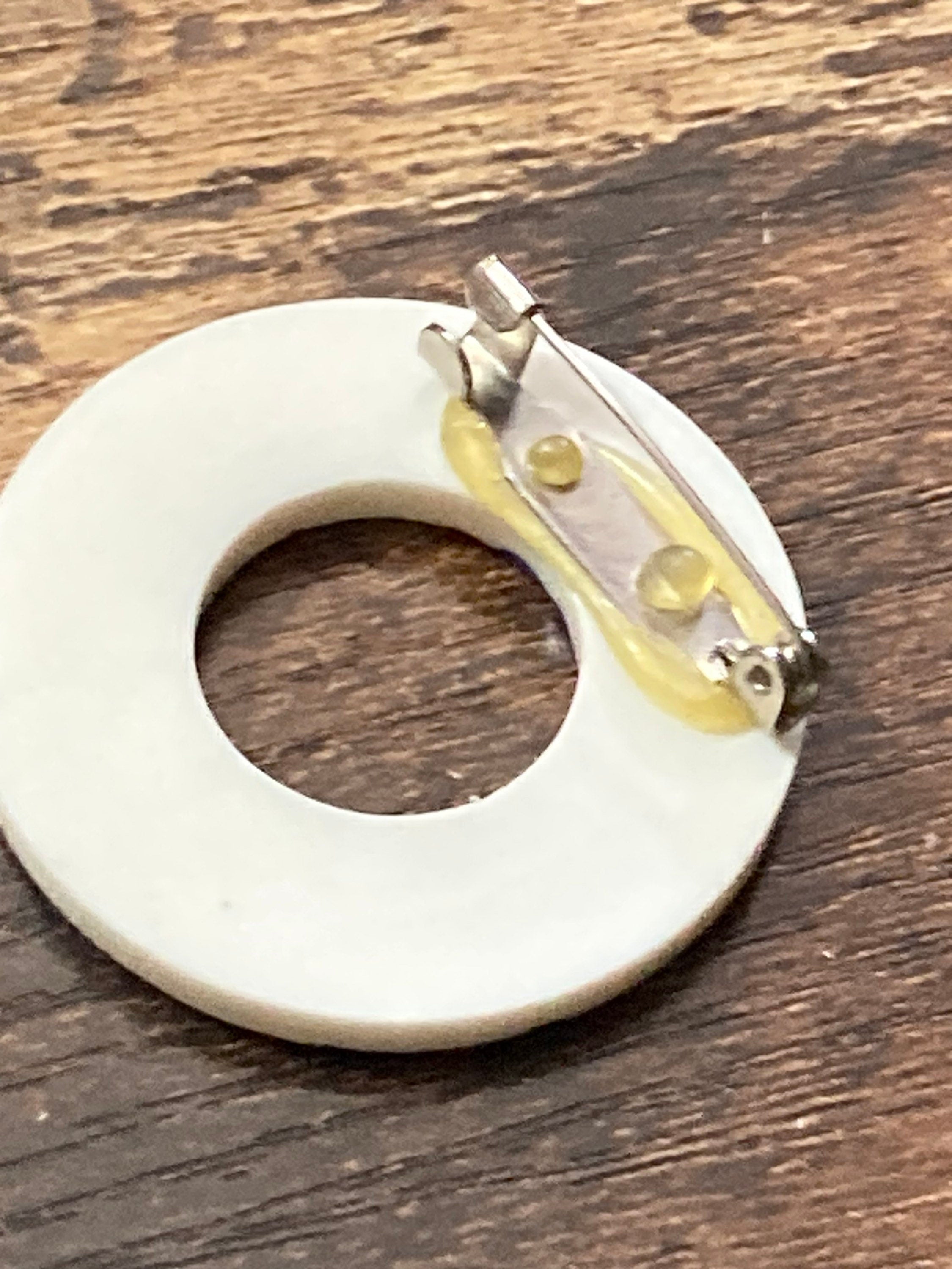 nautical life buoy Brooch, plastic red white and blue