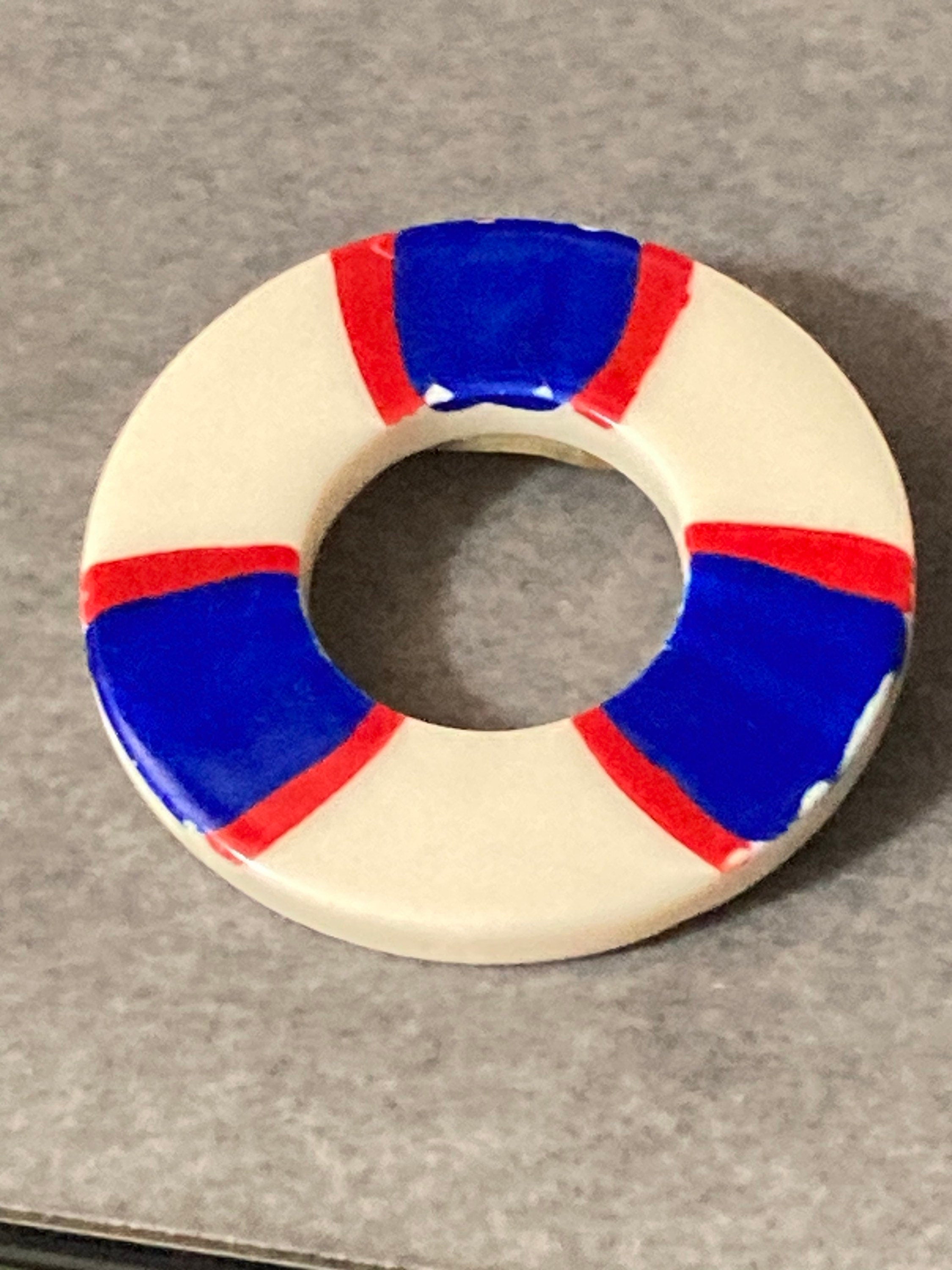 nautical life buoy Brooch, plastic red white and blue