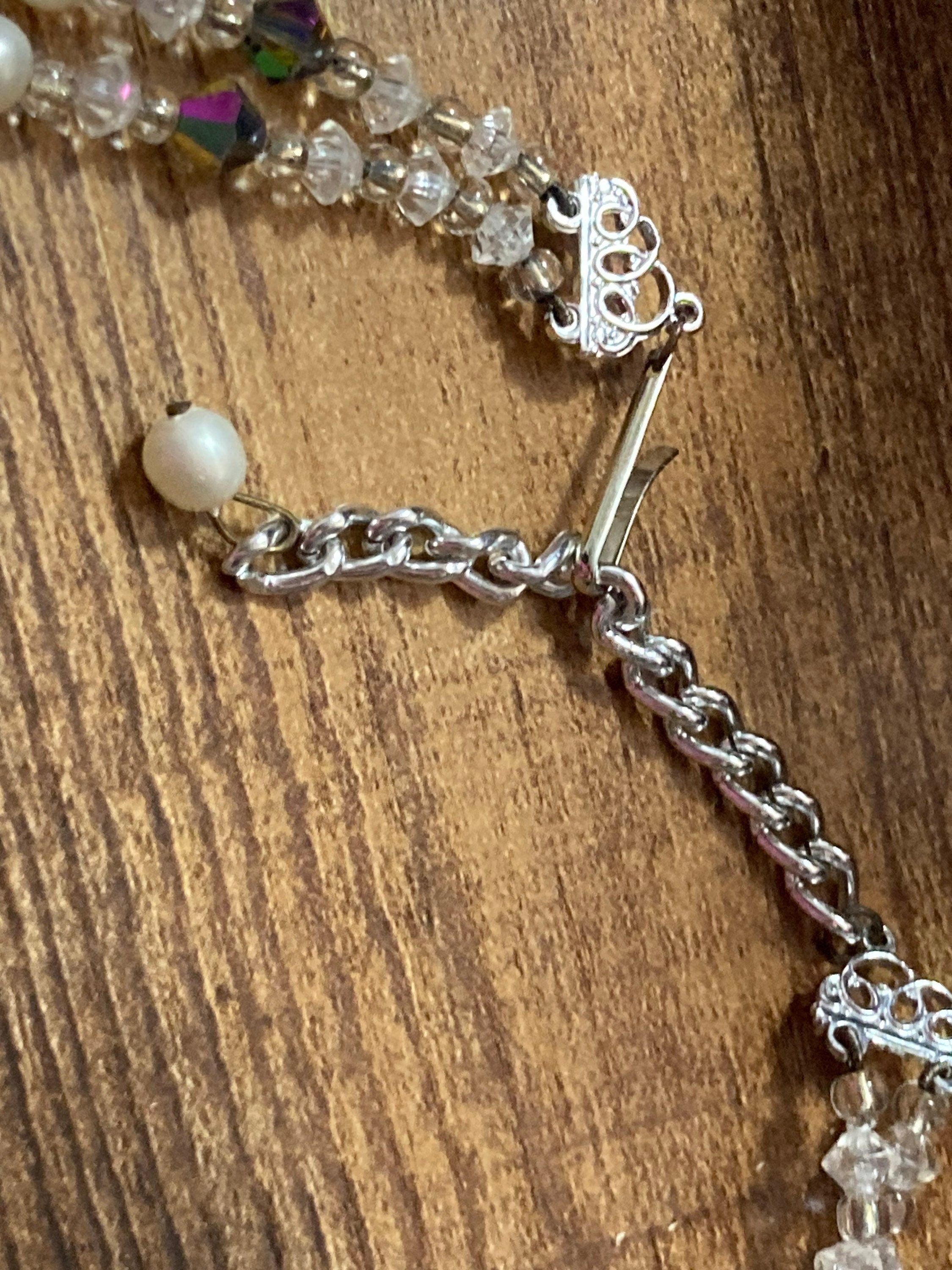 Mid Century Faux Pearl Choker: Rainbow Glass Necklace