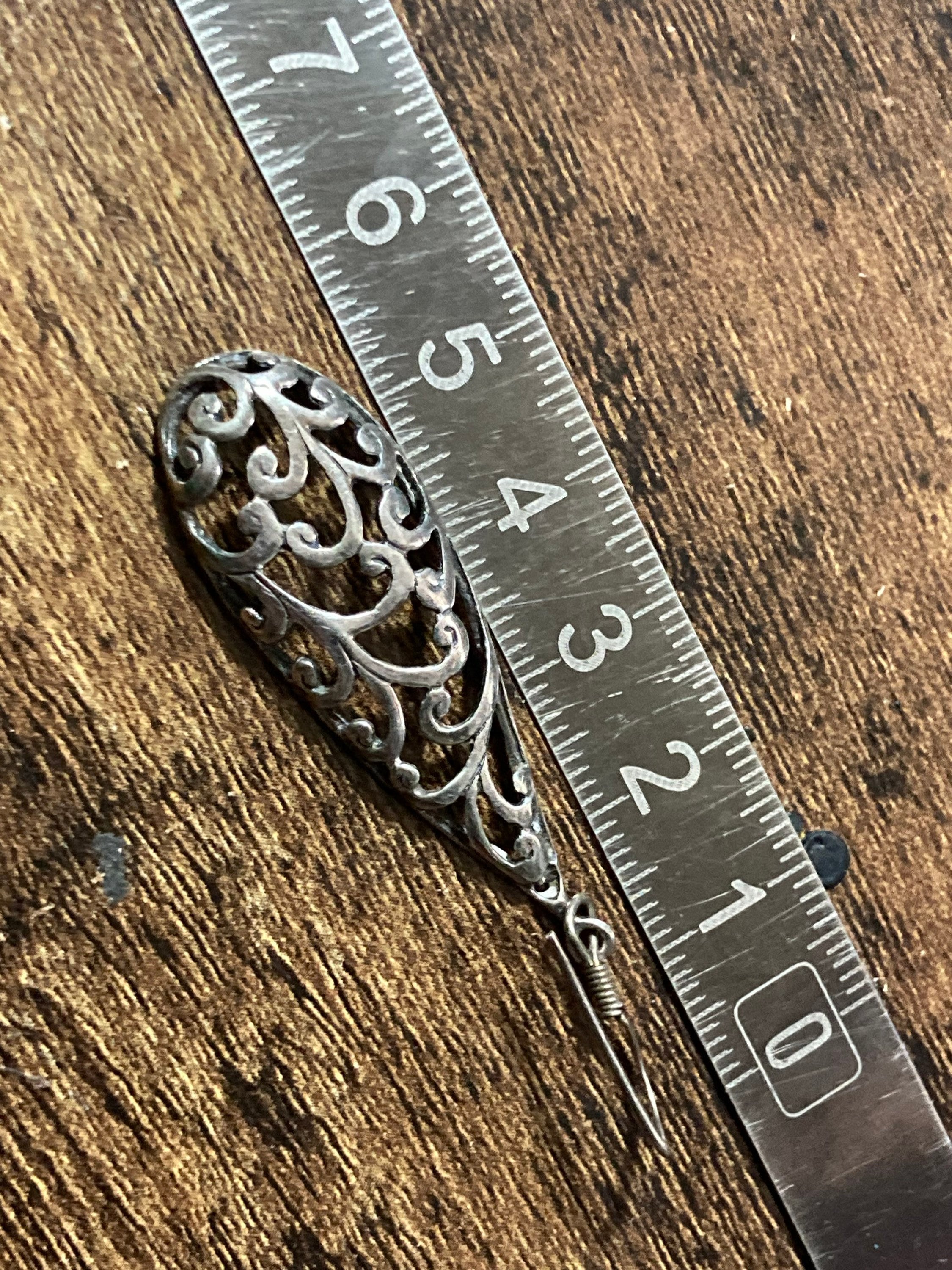 Art Nouveau style 925 drop Earrings, Pierced cut out work