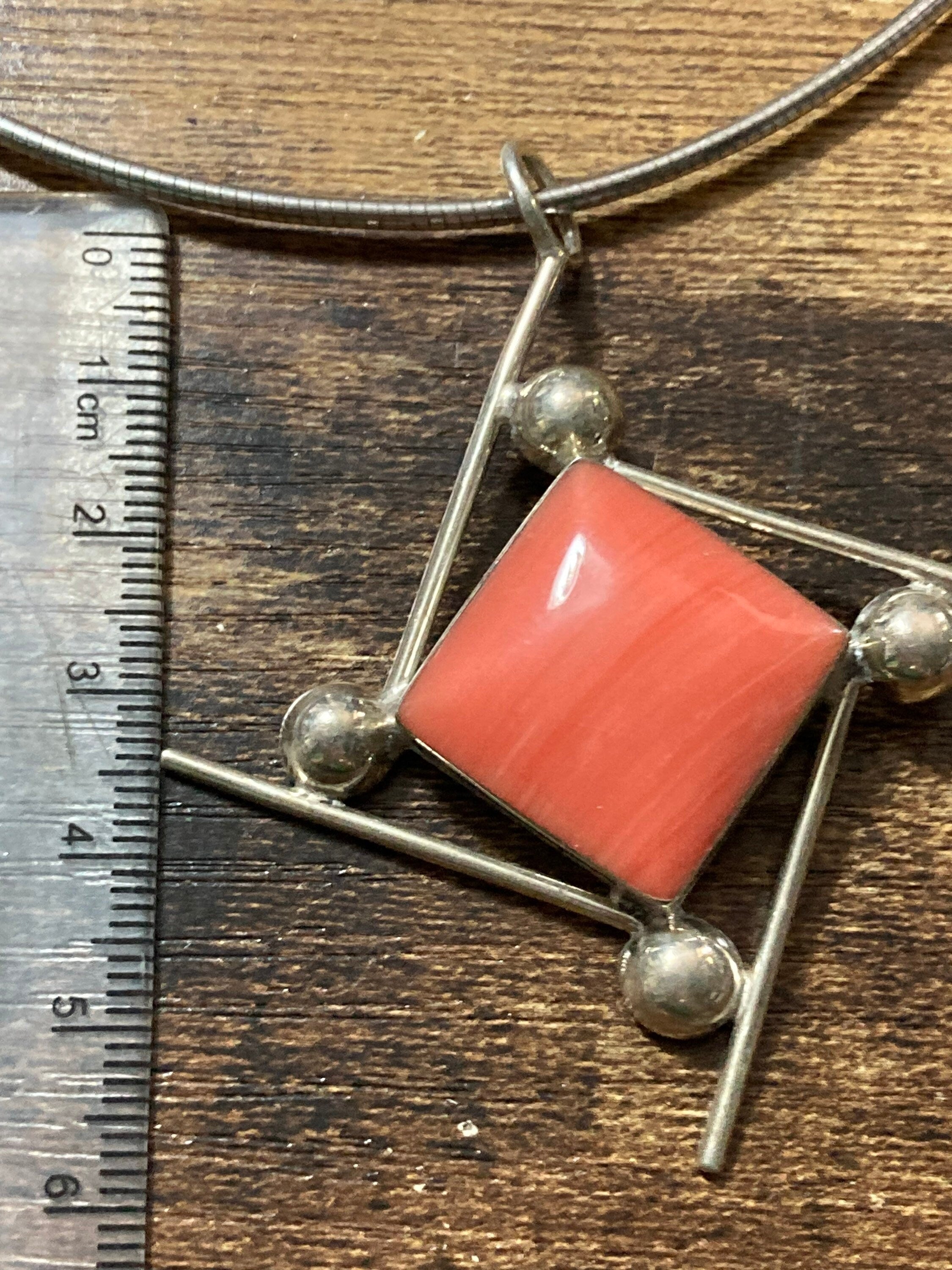 Sterling Silver Modernist Coral Ceramic Jewellery Set