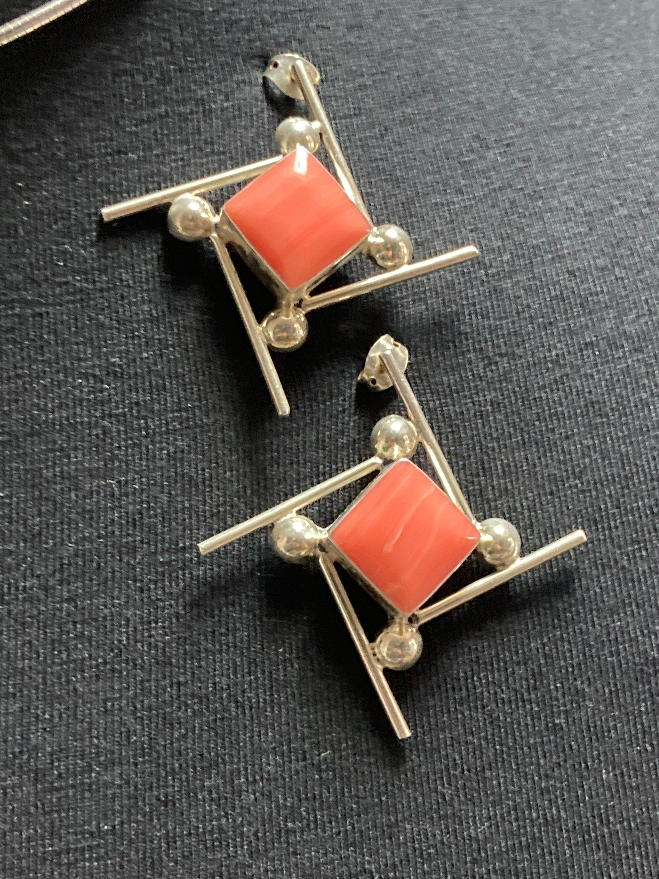 Sterling Silver Modernist Coral Ceramic Jewellery Set