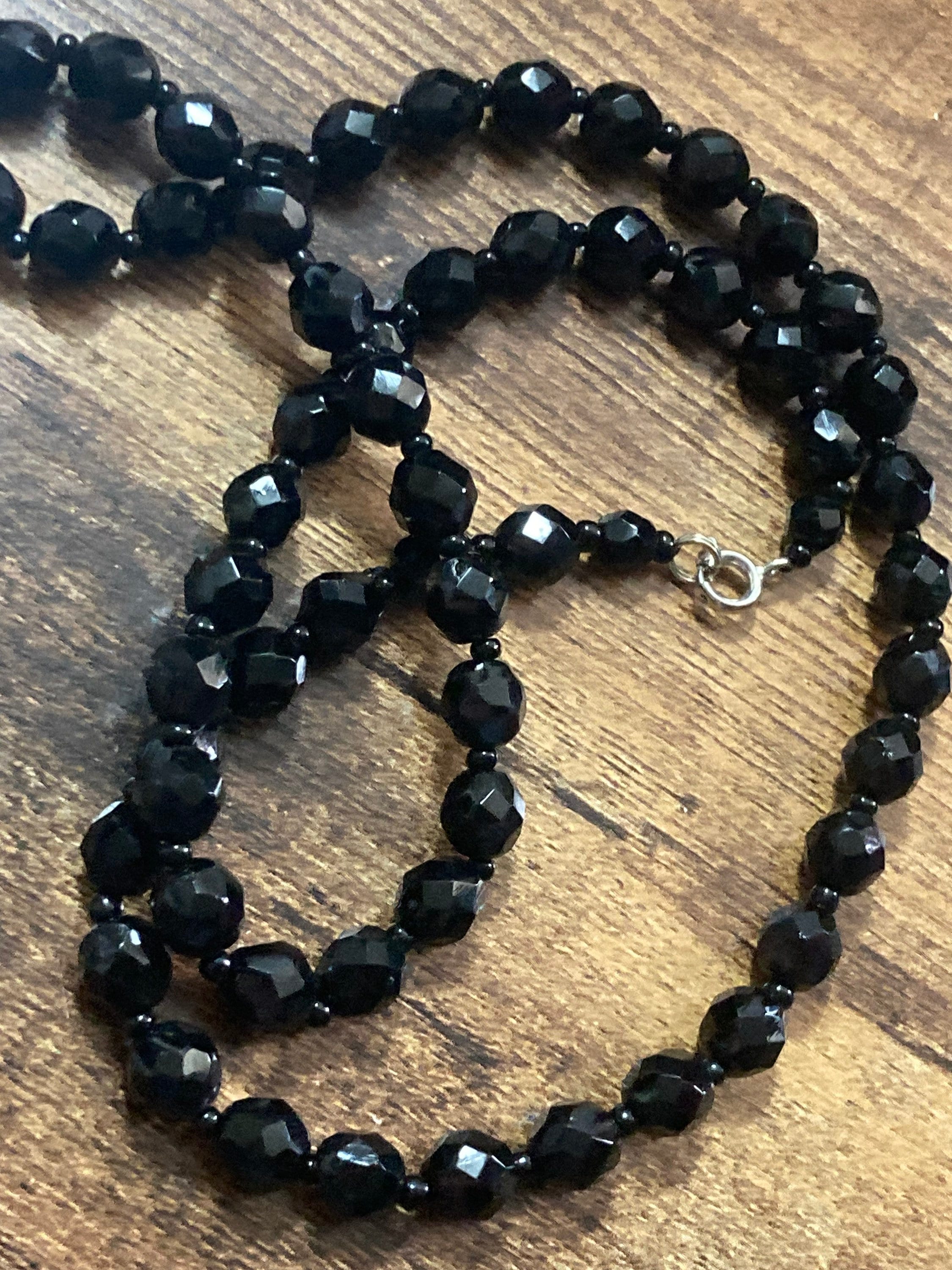 Vintage Black Crystal long beaded necklace 62cm mid century