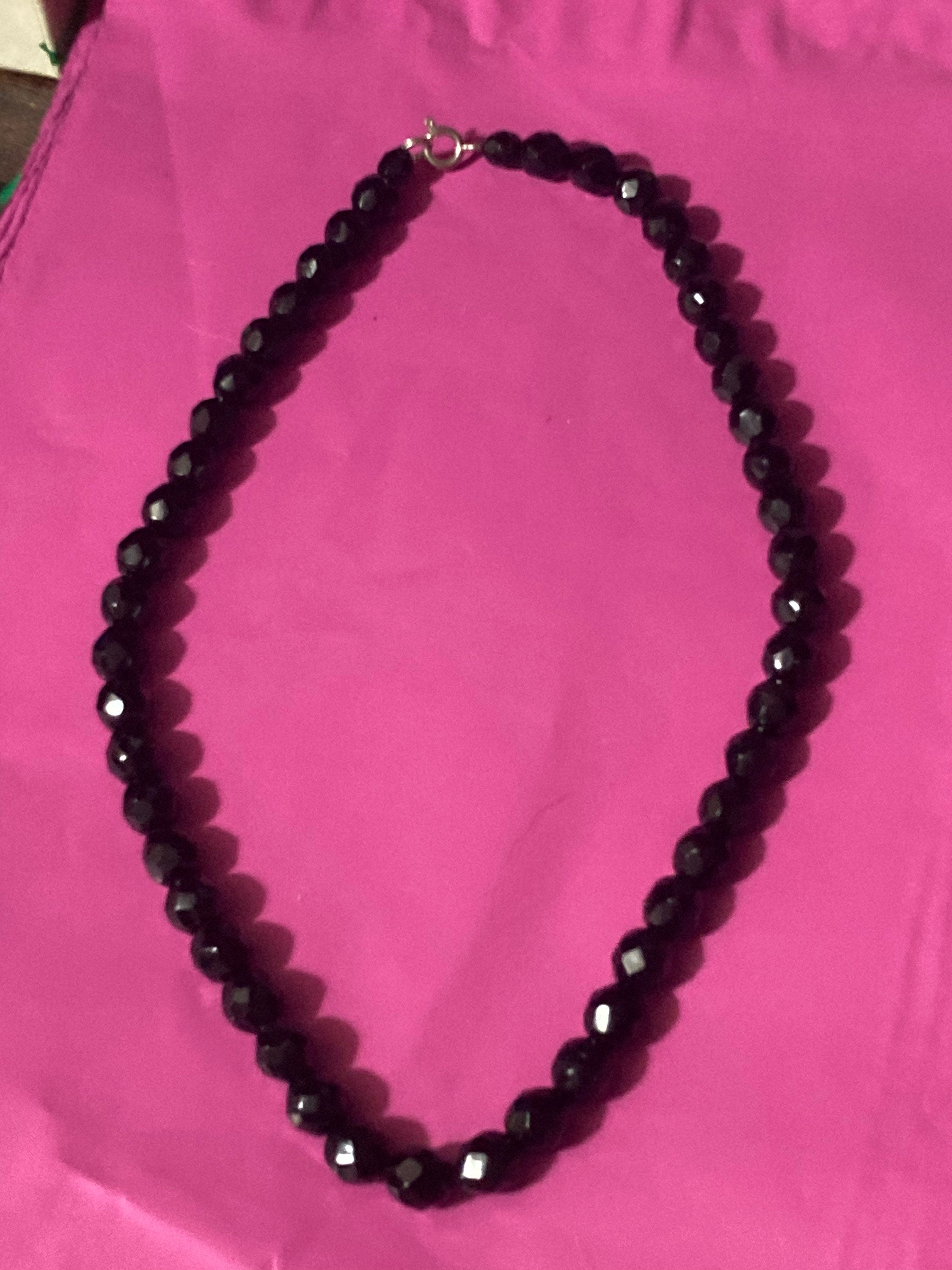 Vintage Black Crystal beaded choker necklace 40cm 16”