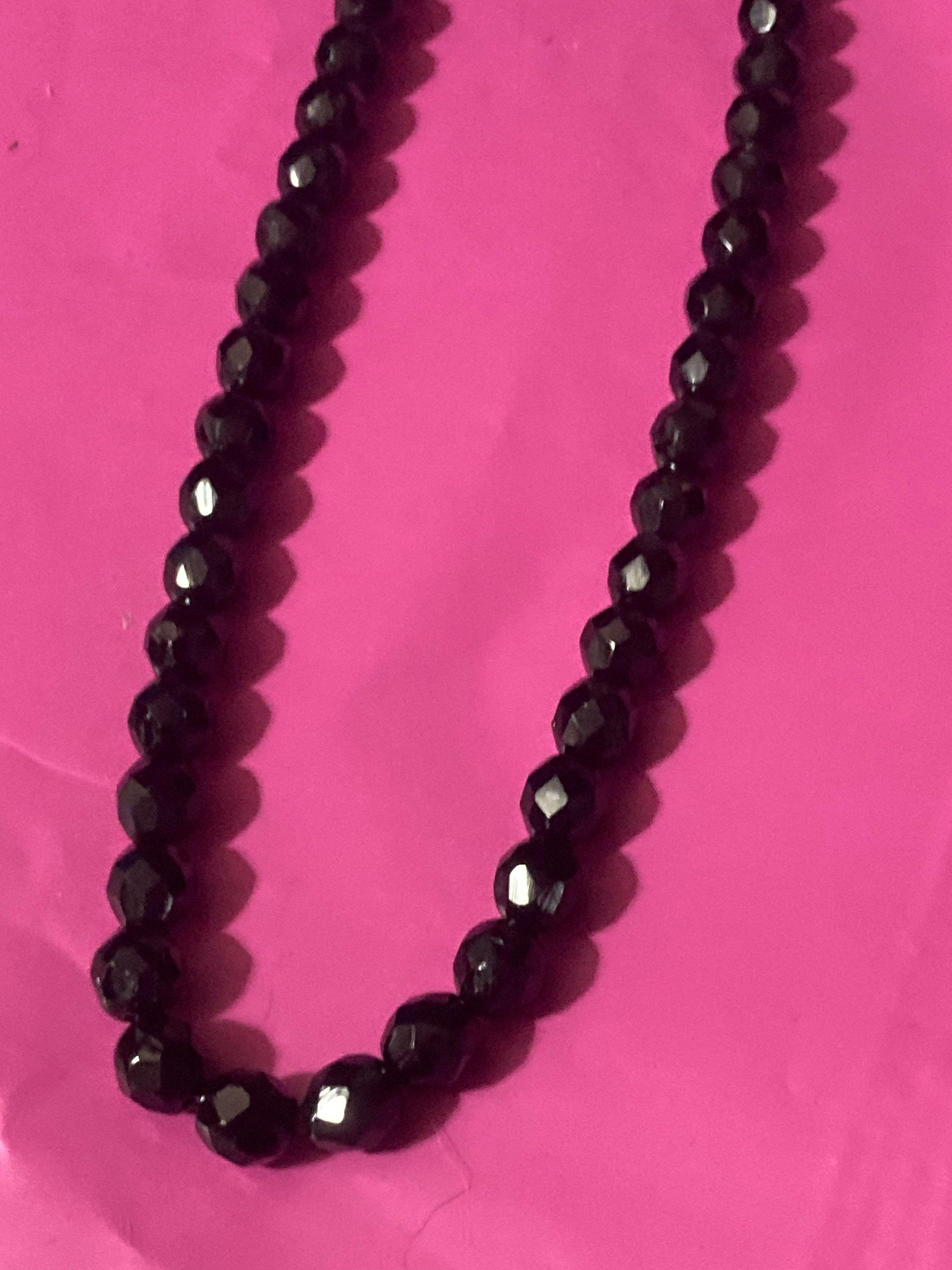 Vintage Black Crystal beaded choker necklace 40cm 16”