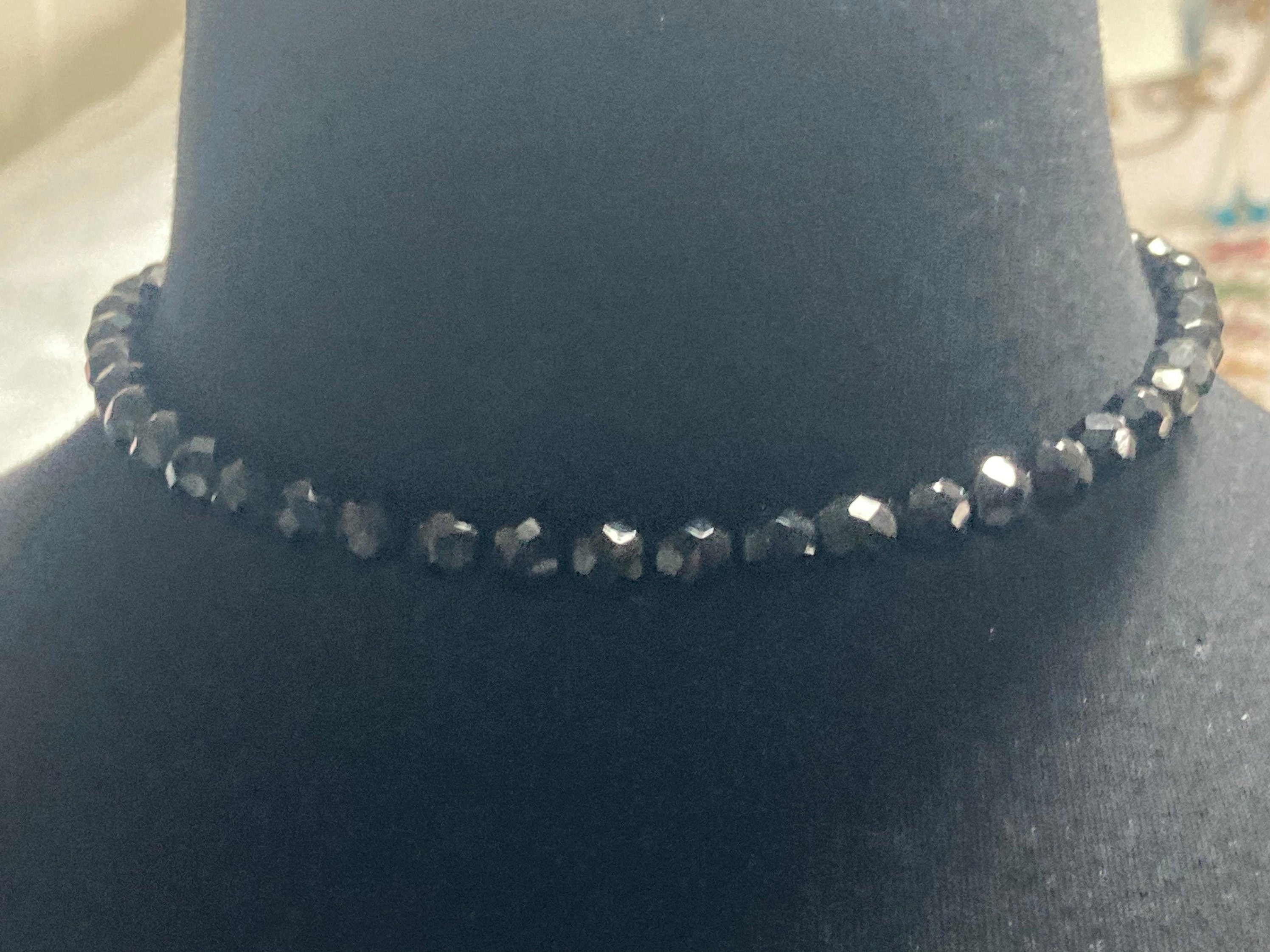 Vintage Black Crystal beaded choker necklace 40cm 16”