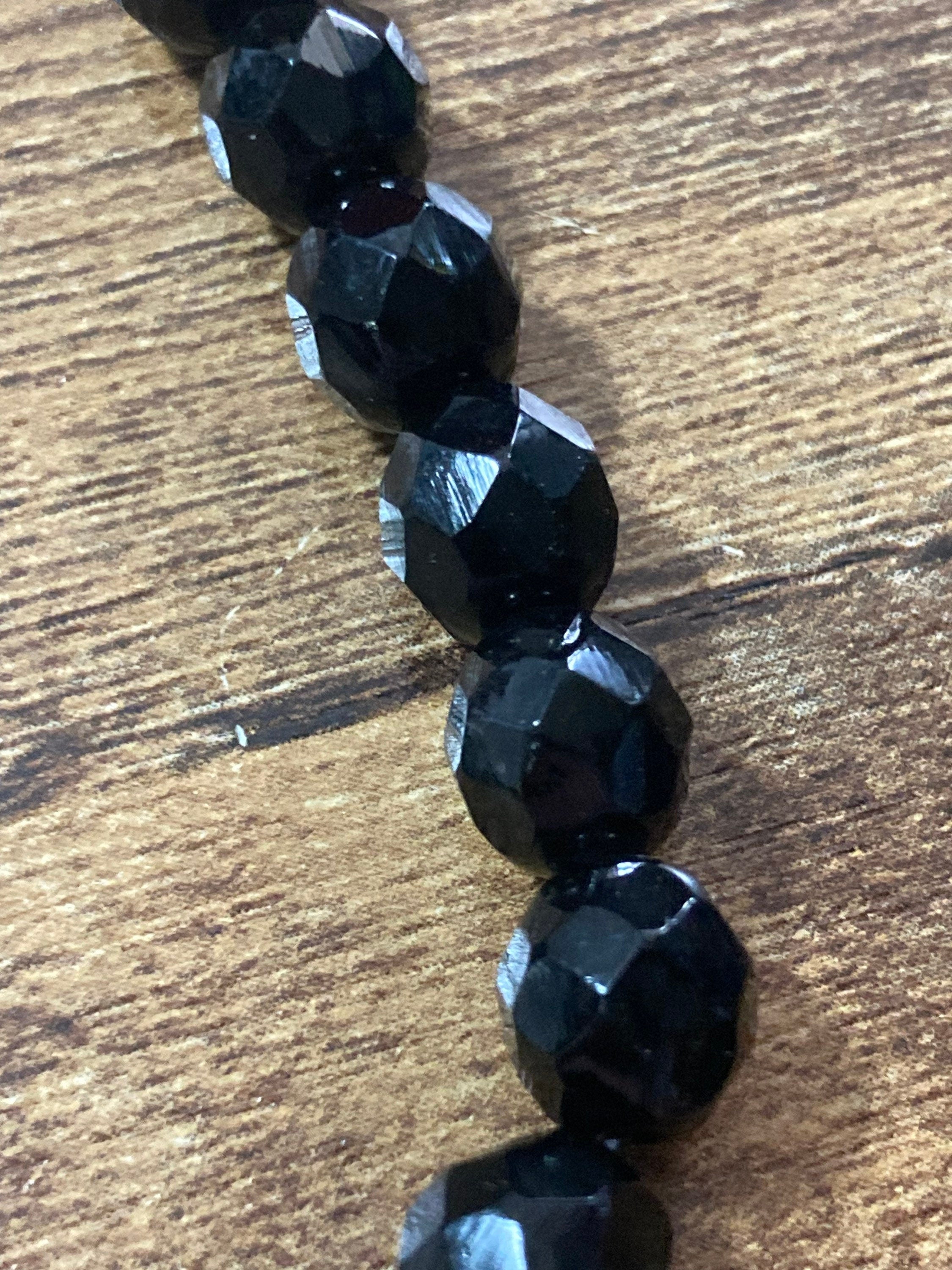 Vintage Black Crystal beaded choker necklace 40cm 16”