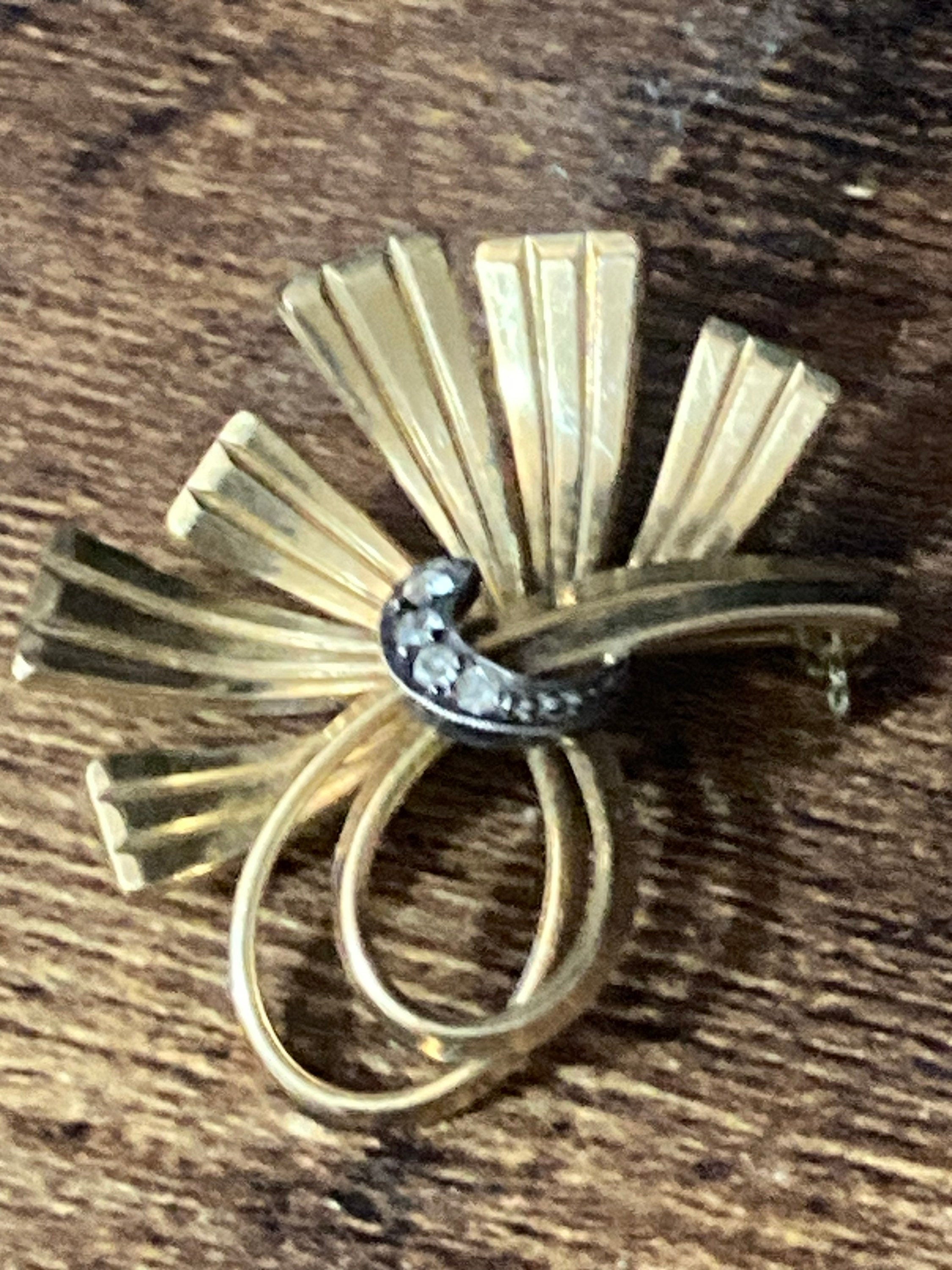 rolled gold modernist diamanté brooch, vintage signed