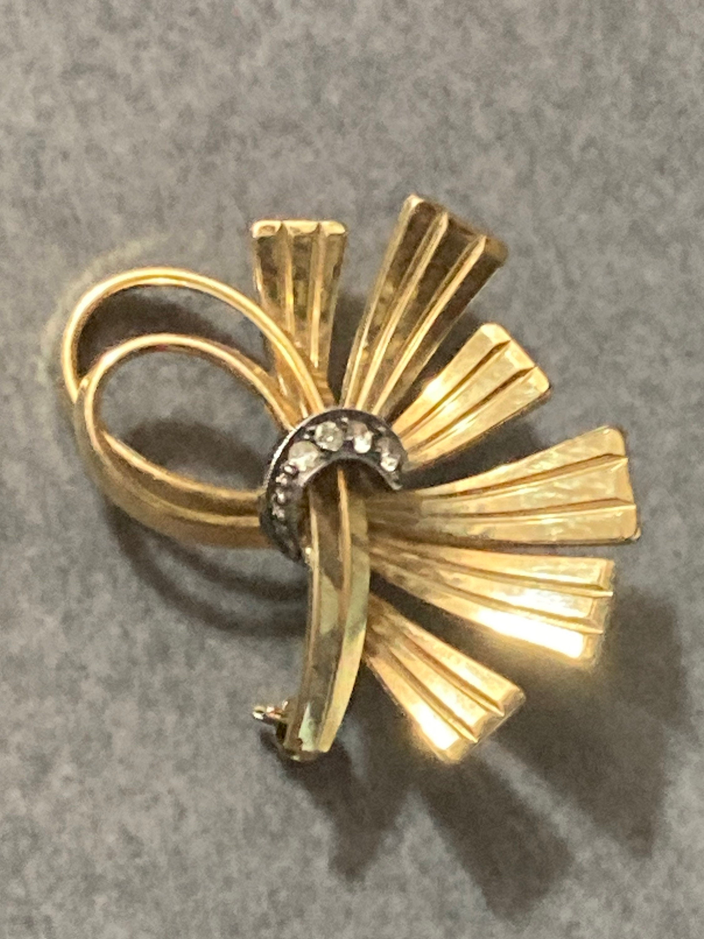 rolled gold modernist diamanté brooch, vintage signed