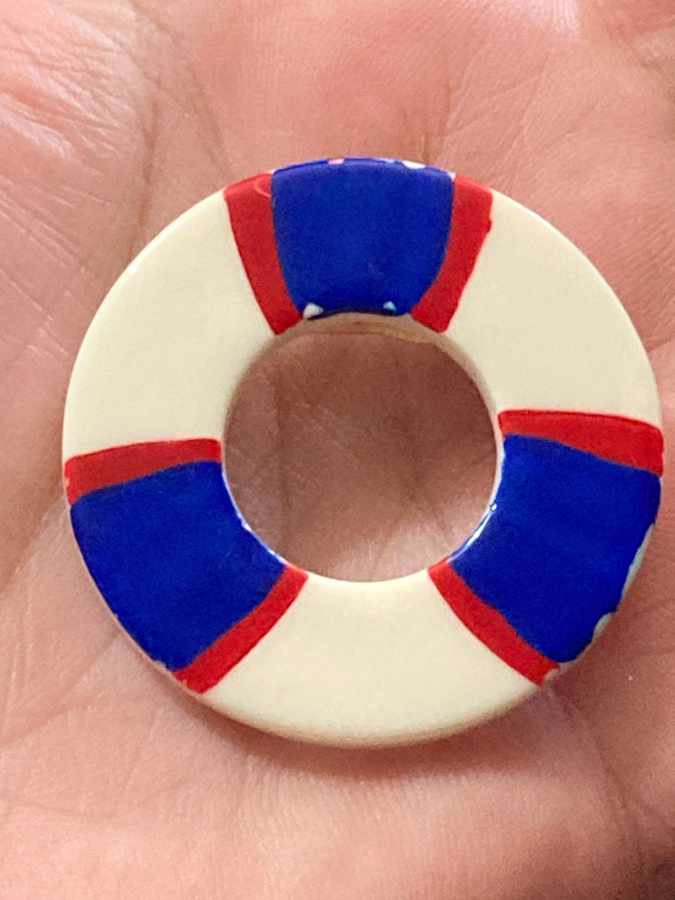 nautical life buoy Brooch, plastic red white and blue