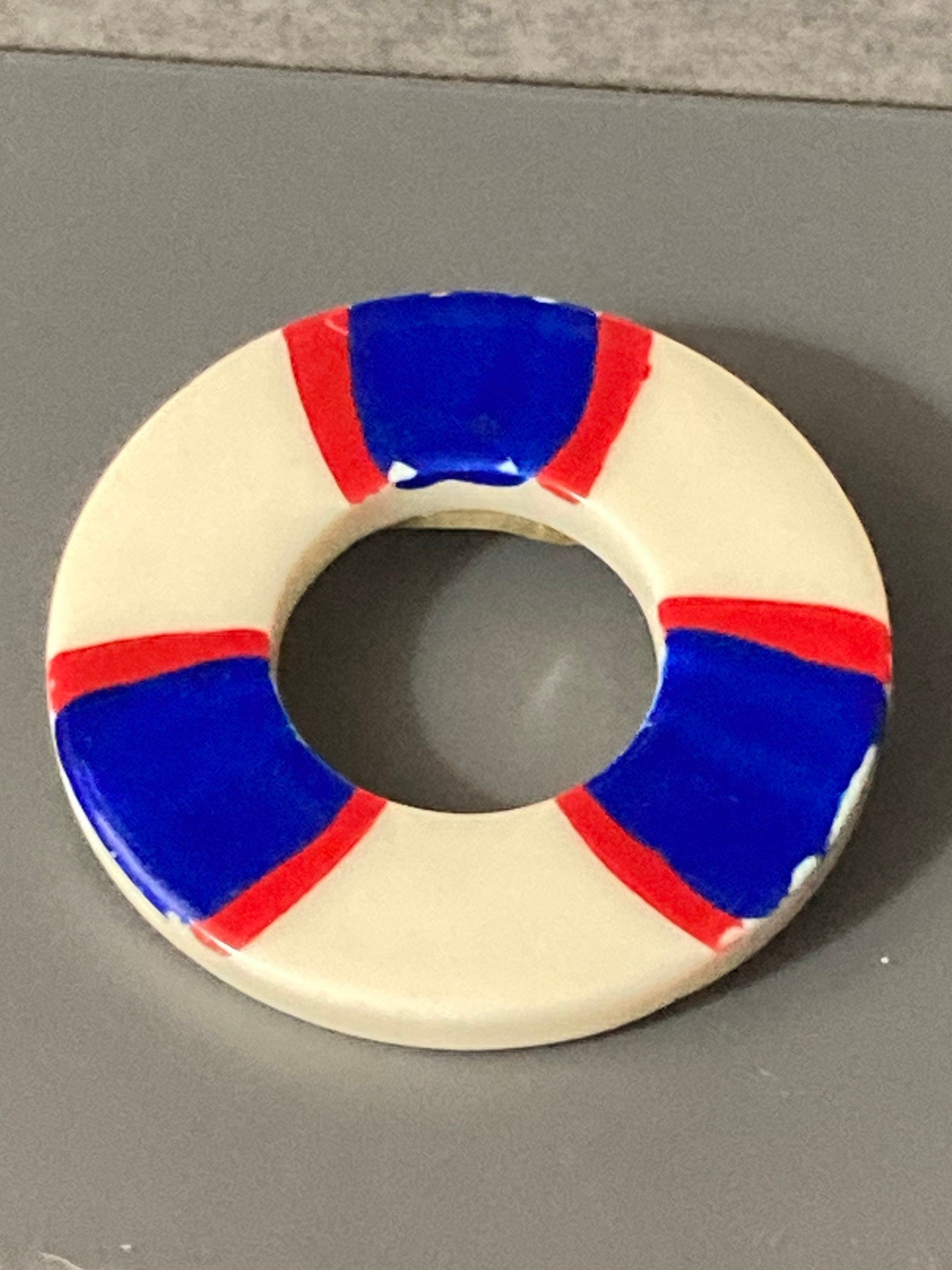 nautical life buoy Brooch, plastic red white and blue