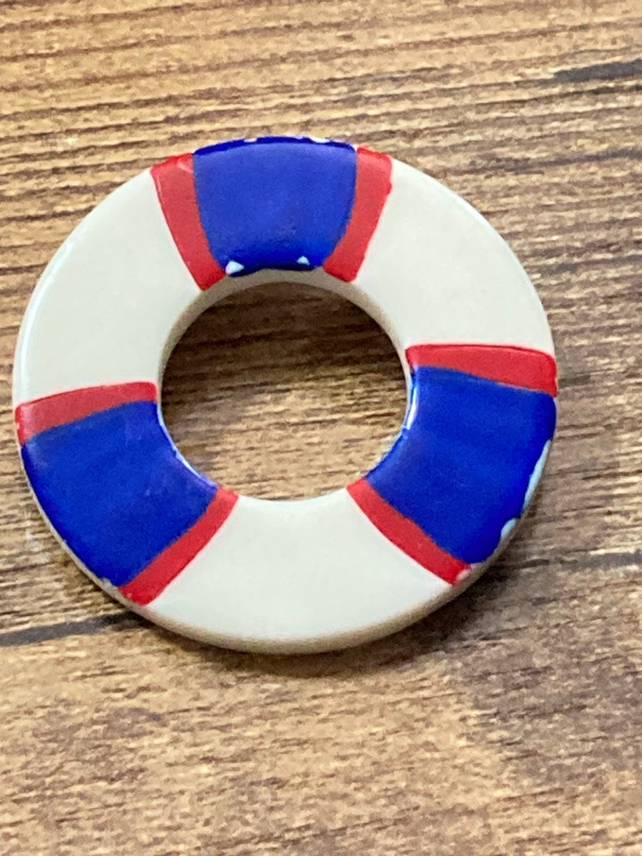 nautical life buoy Brooch, plastic red white and blue