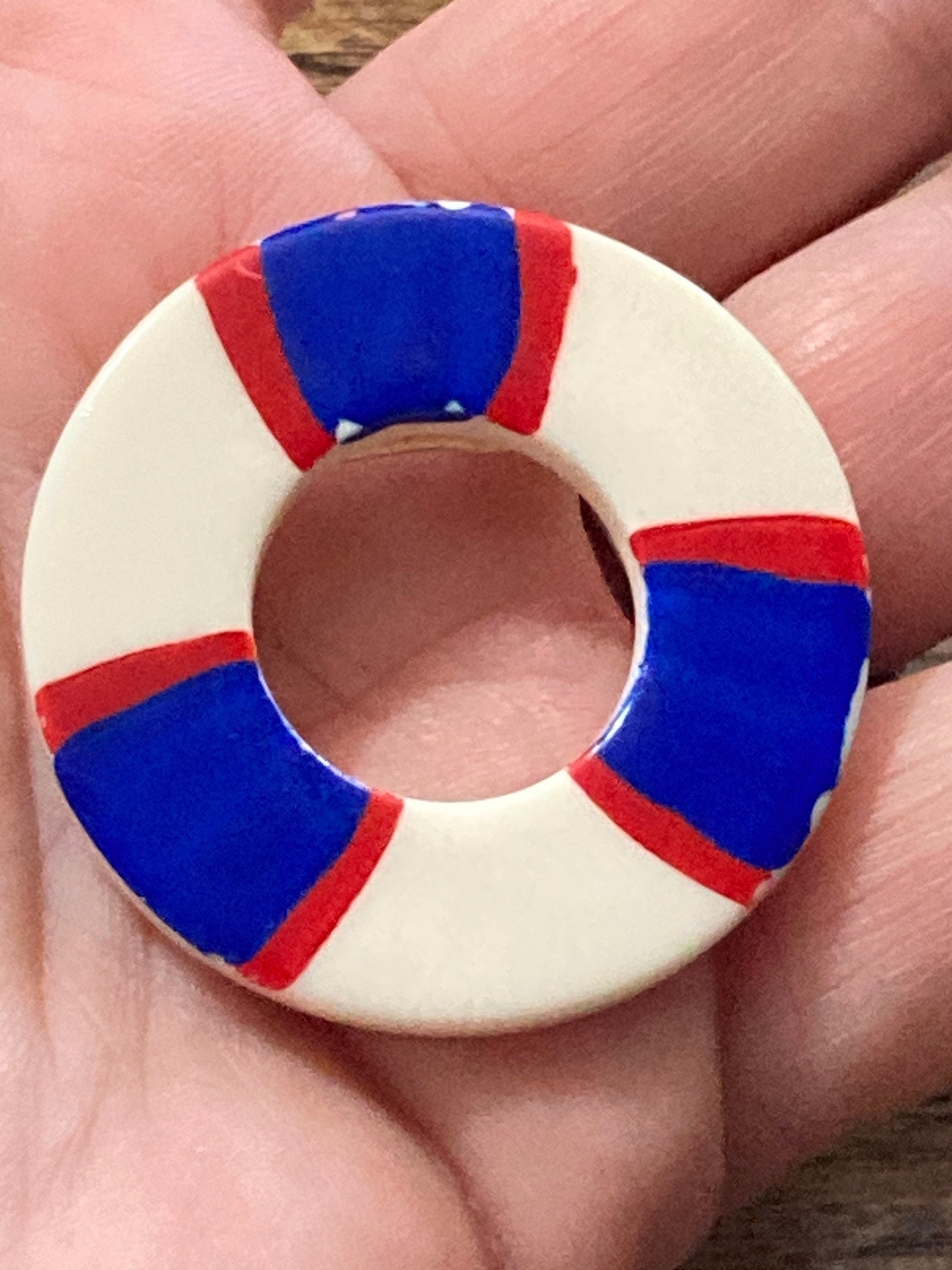nautical life buoy Brooch, plastic red white and blue