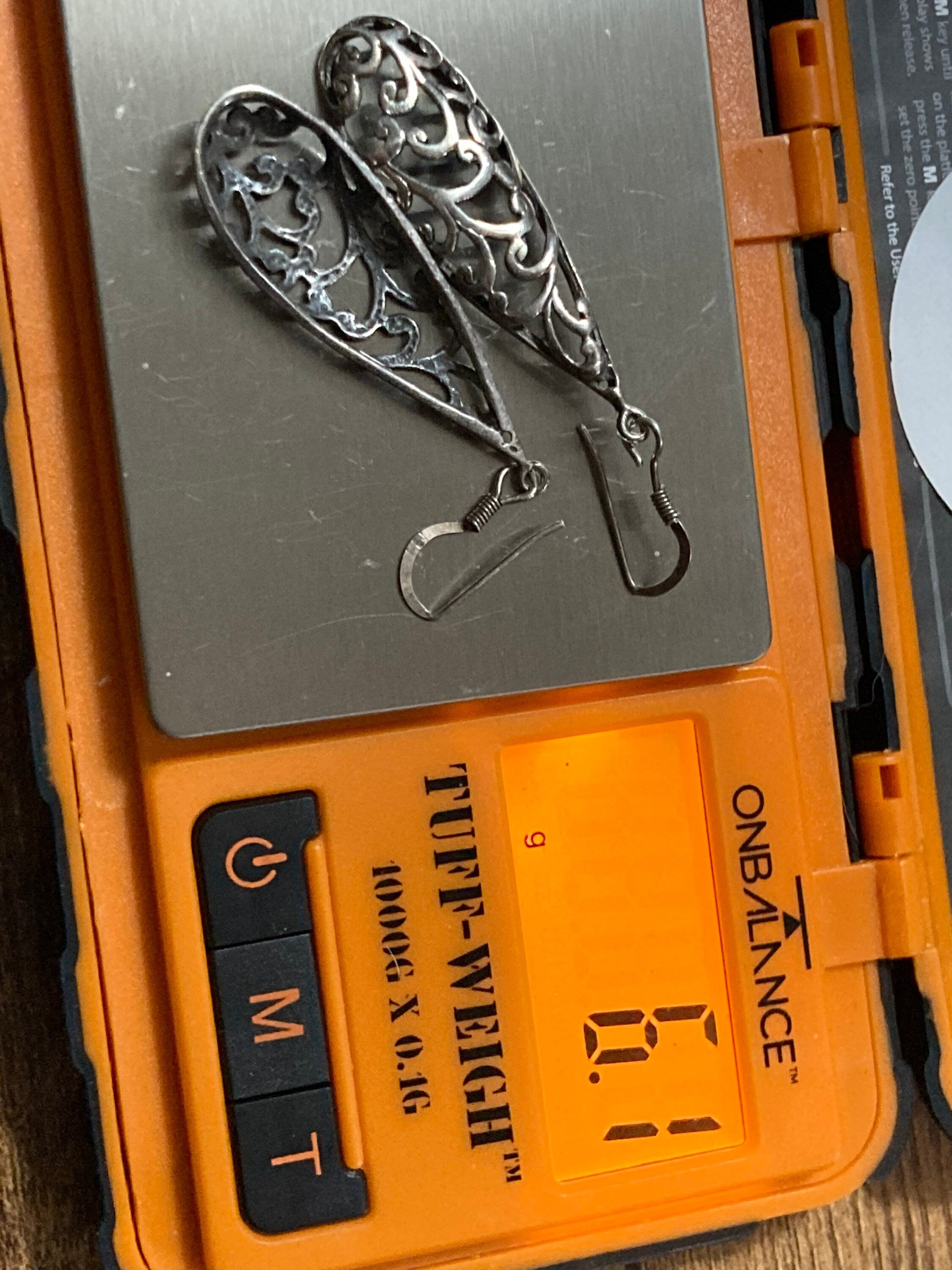 Art Nouveau style 925 drop Earrings, Pierced cut out work