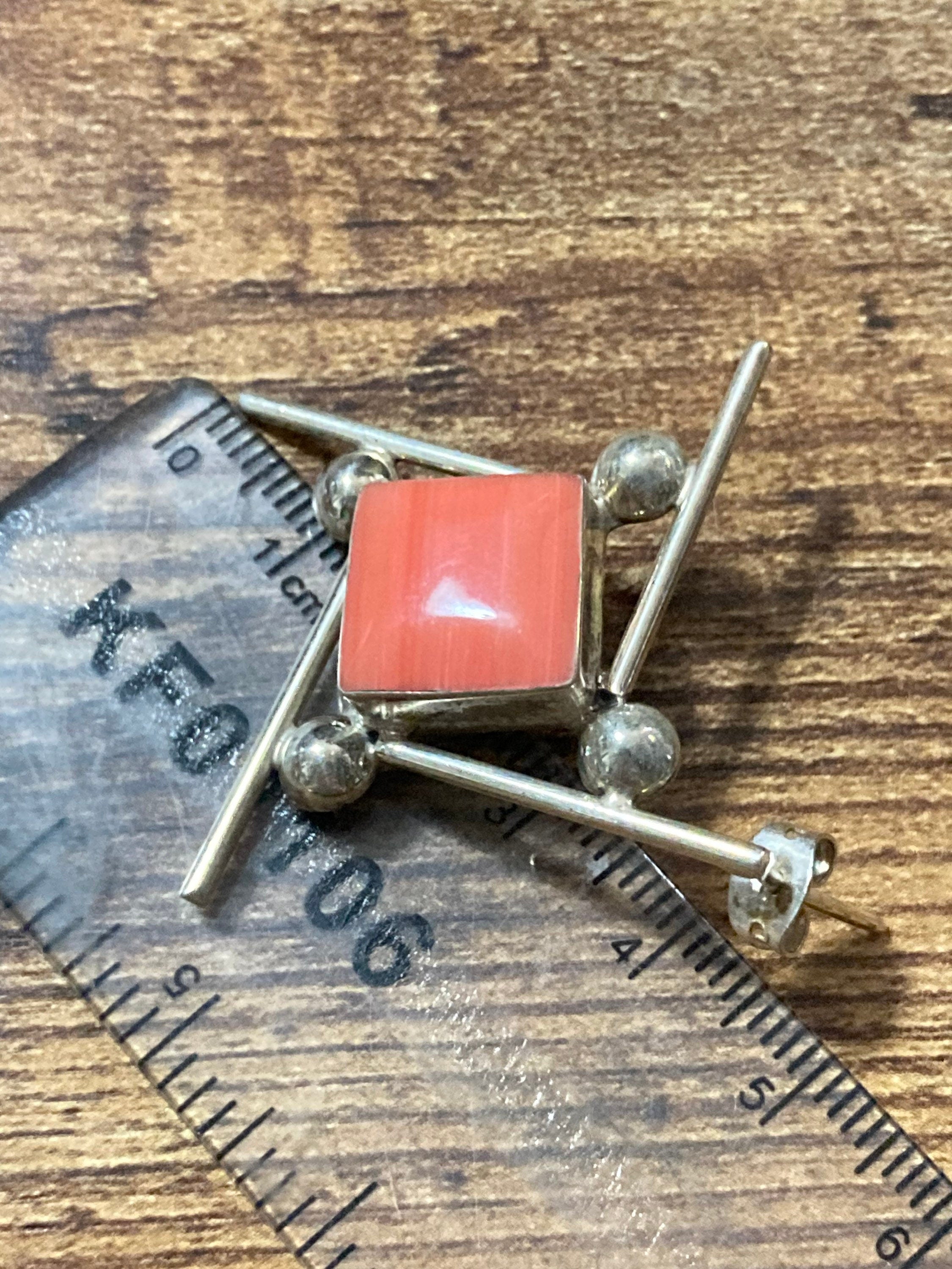 Sterling Silver Modernist Coral Ceramic Jewellery Set