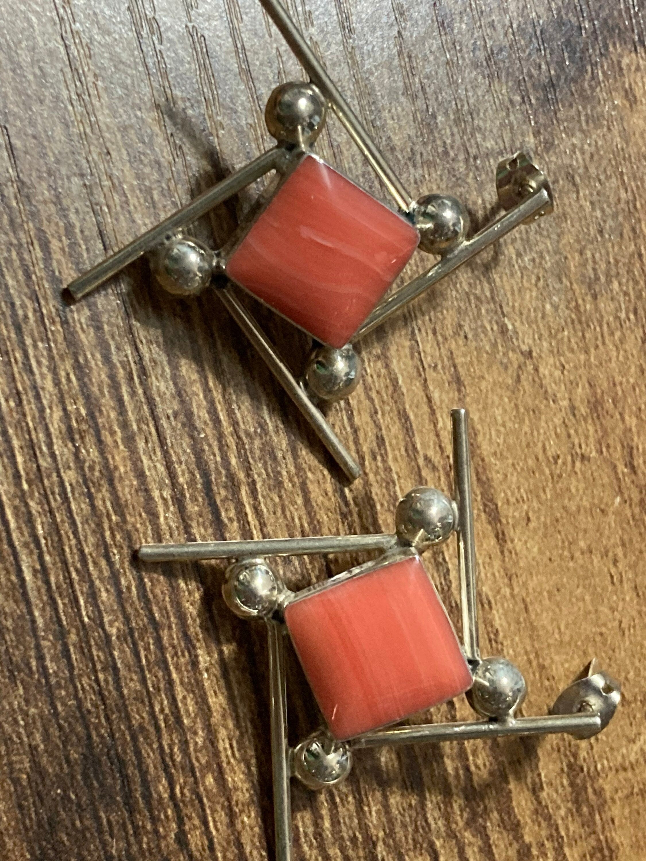 Sterling Silver Modernist Coral Ceramic Jewellery Set