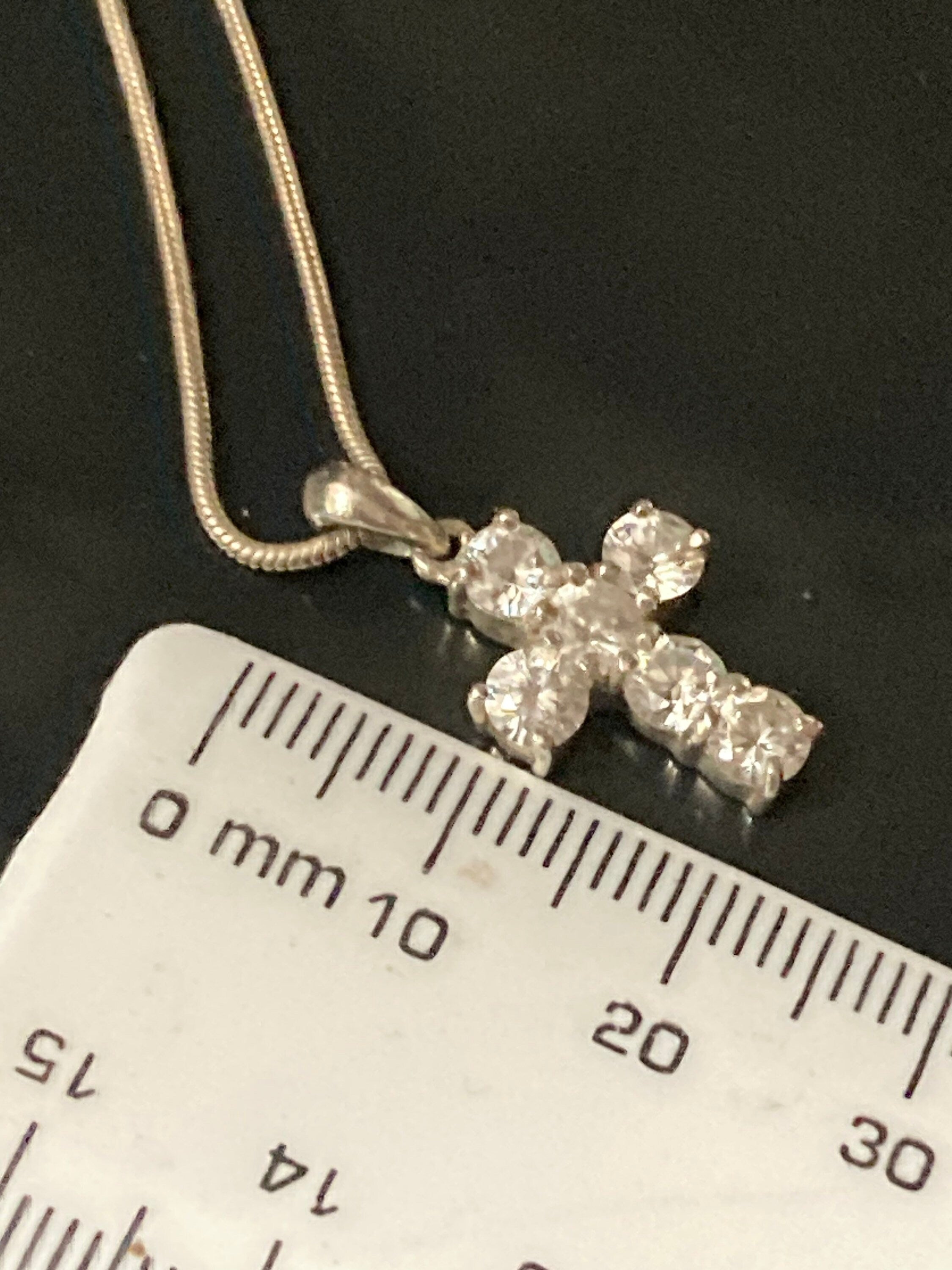 Sterling Silver Cross Pendant Necklace, Diamanté Gem, 41cm Chain