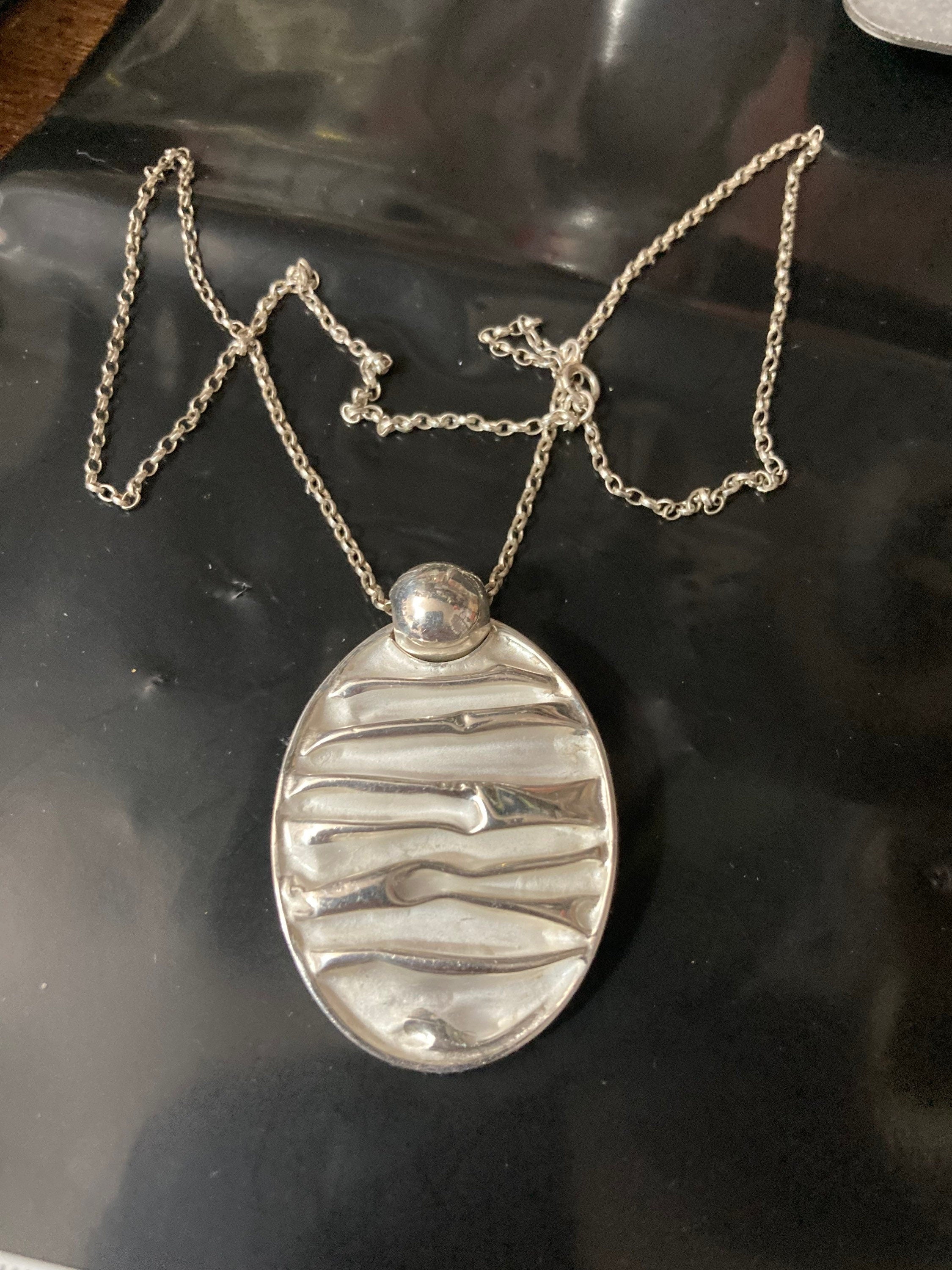 Hallmarked 925 Sterling silver brutalist ball link modernist pendant necklace on chain