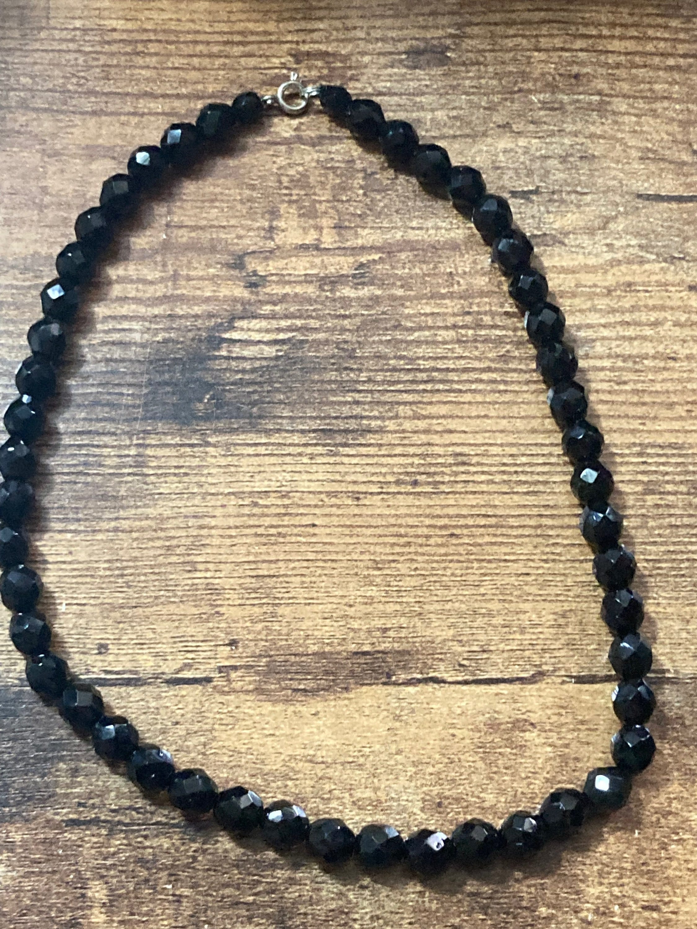 Vintage Black Crystal beaded choker necklace 40cm 16”