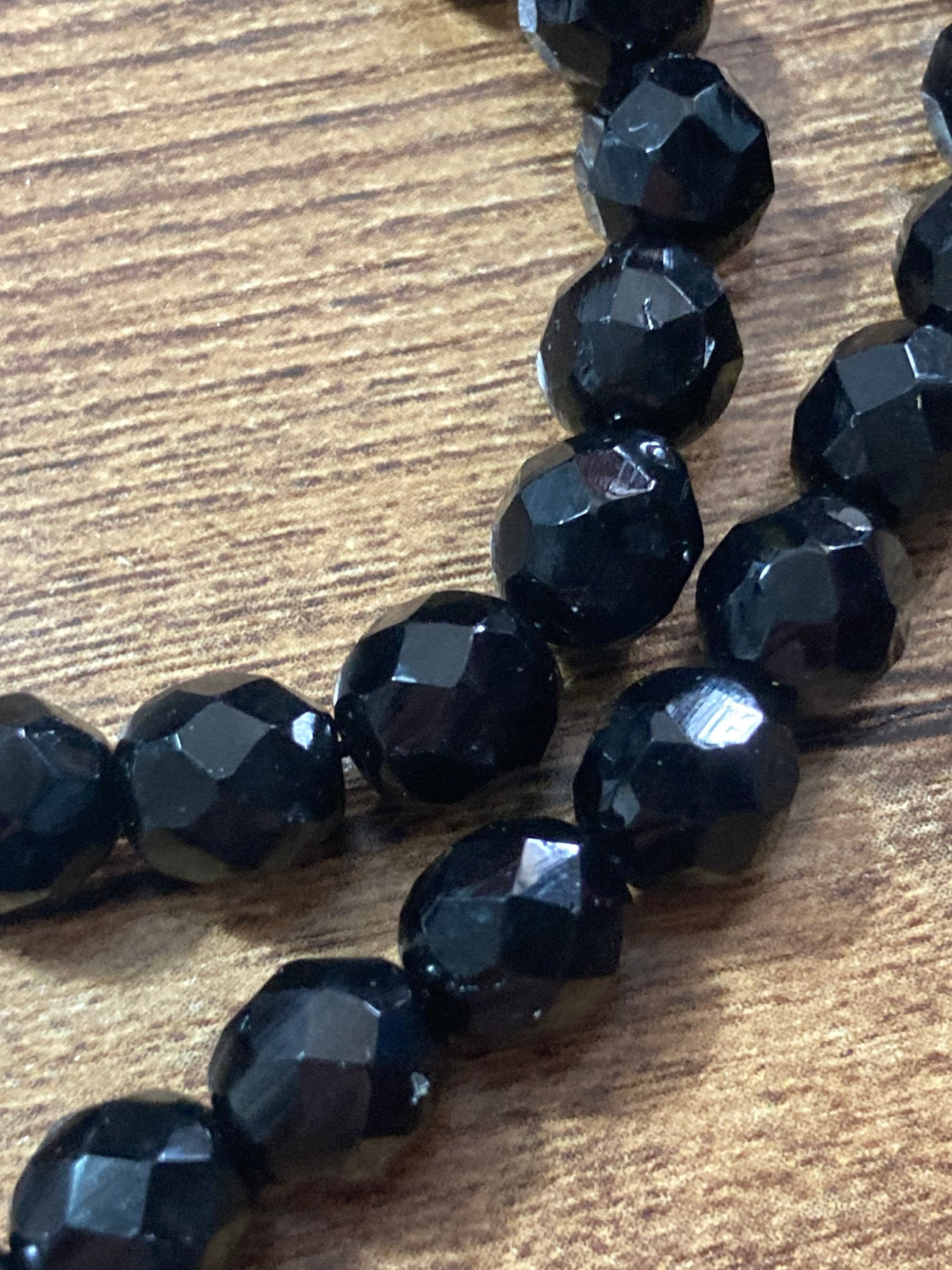 Vintage Black Crystal beaded choker necklace 40cm 16”