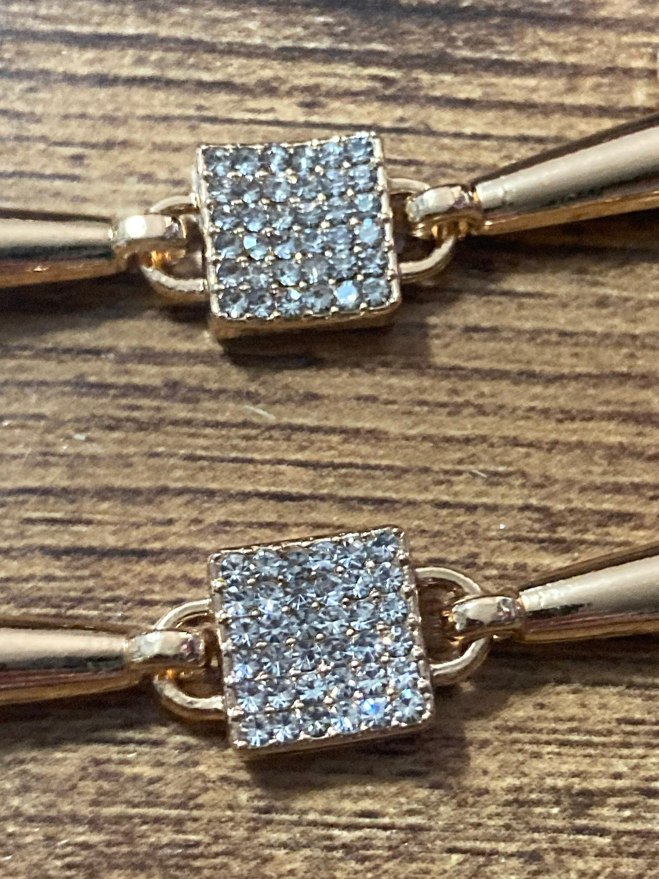 Pair of sew on clear diamanté gold tone snaffle horse bit shoe buckles embellishments