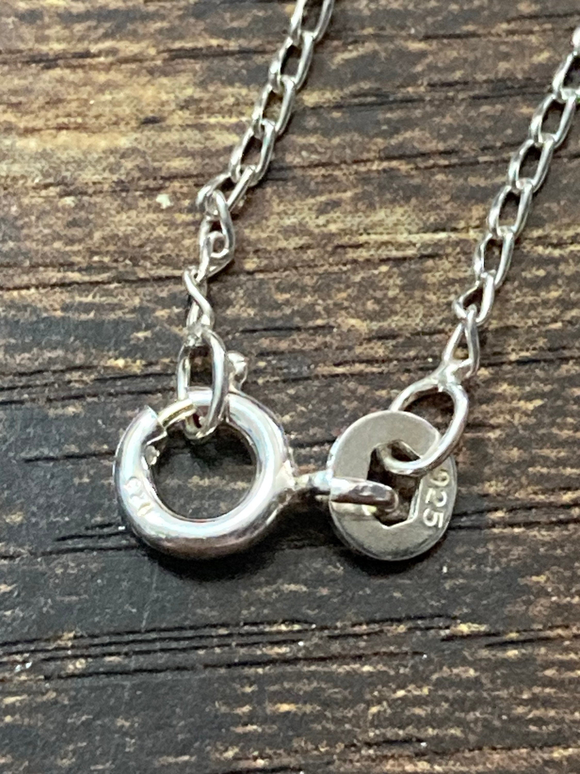 Young girls 925 sterling silver fine chain with pink glass love heart pendant 35cm