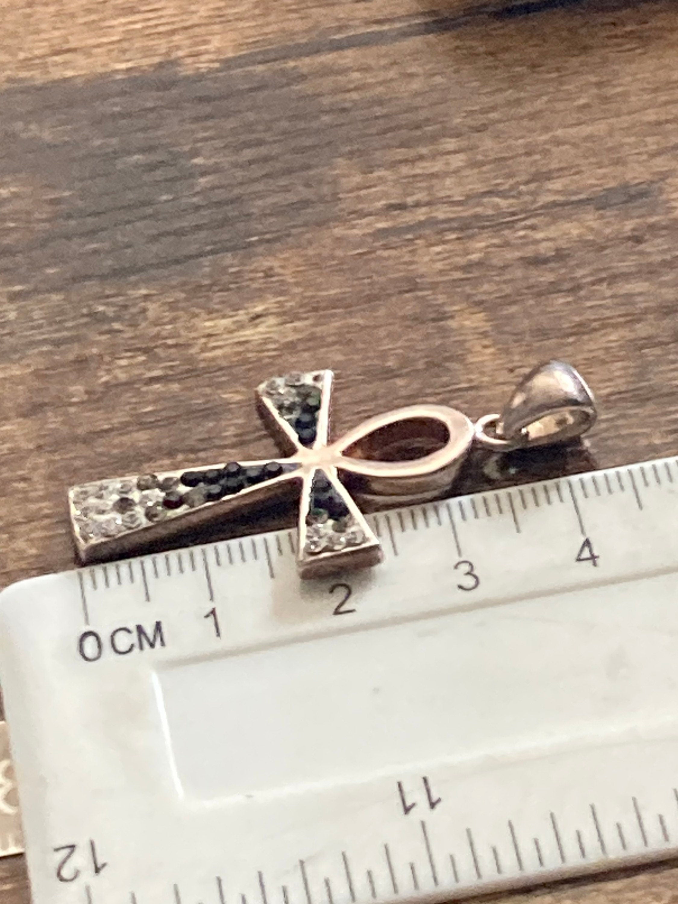 AF 925 sterling silver black and clear Crystal gem set religious cross pendant 4.5cm