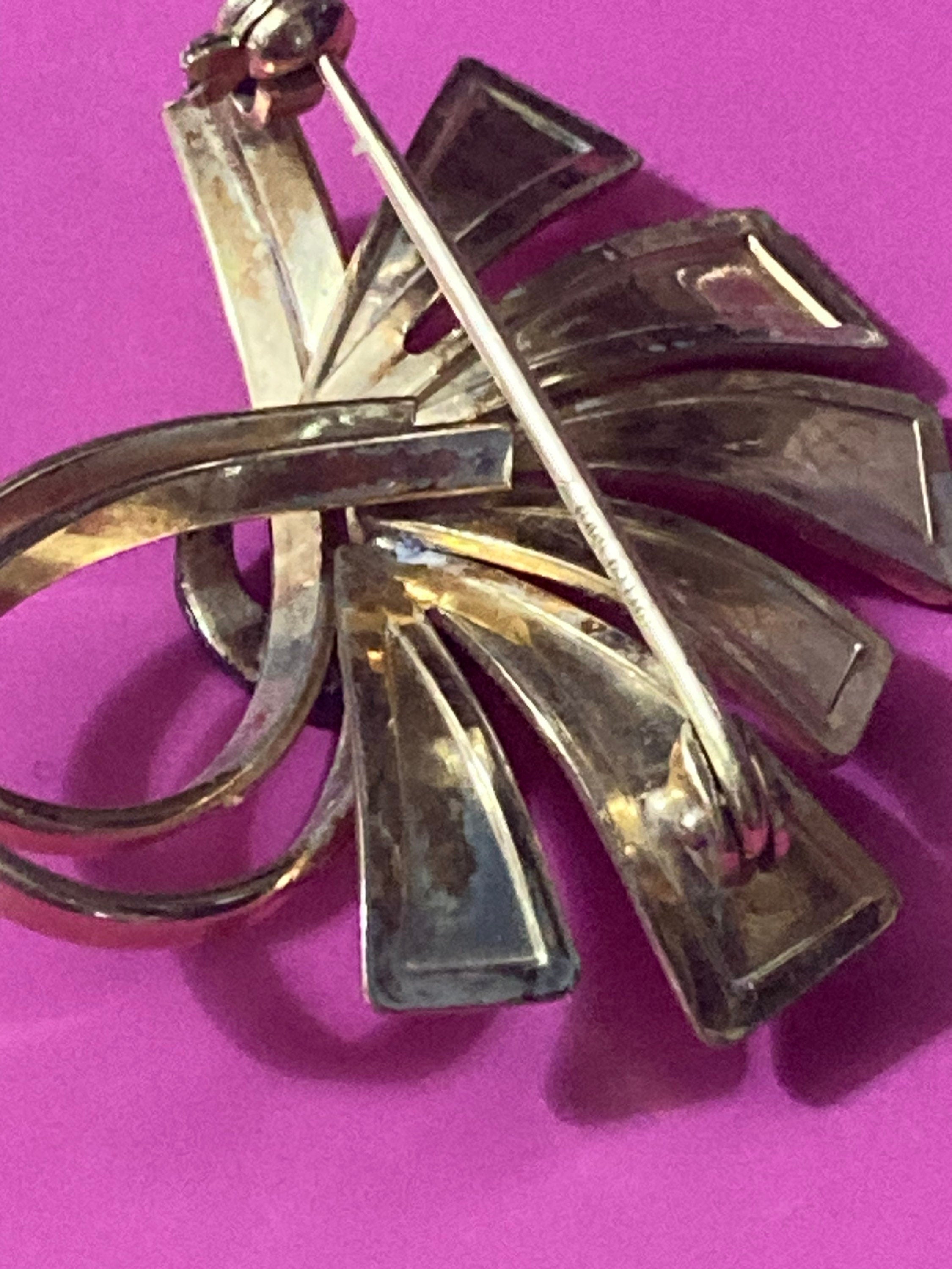 rolled gold modernist diamanté brooch, vintage signed