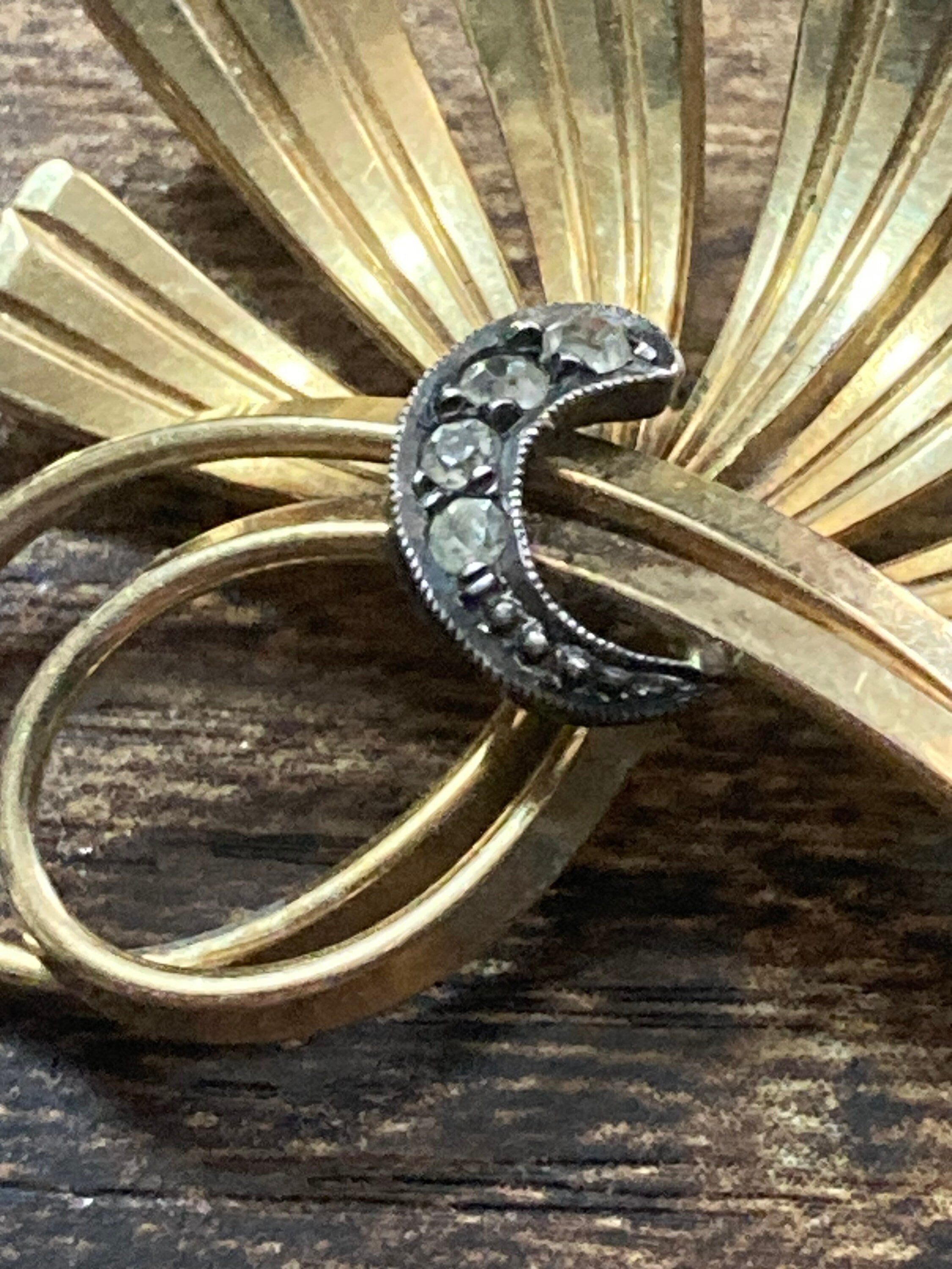 rolled gold modernist diamanté brooch, vintage signed