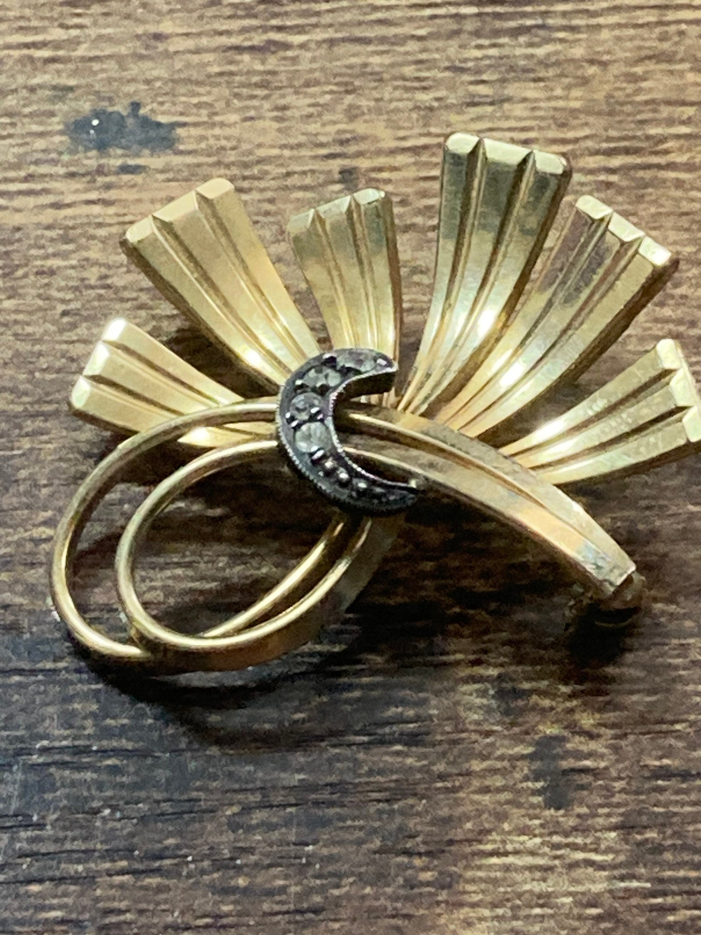 rolled gold modernist diamanté brooch, vintage signed