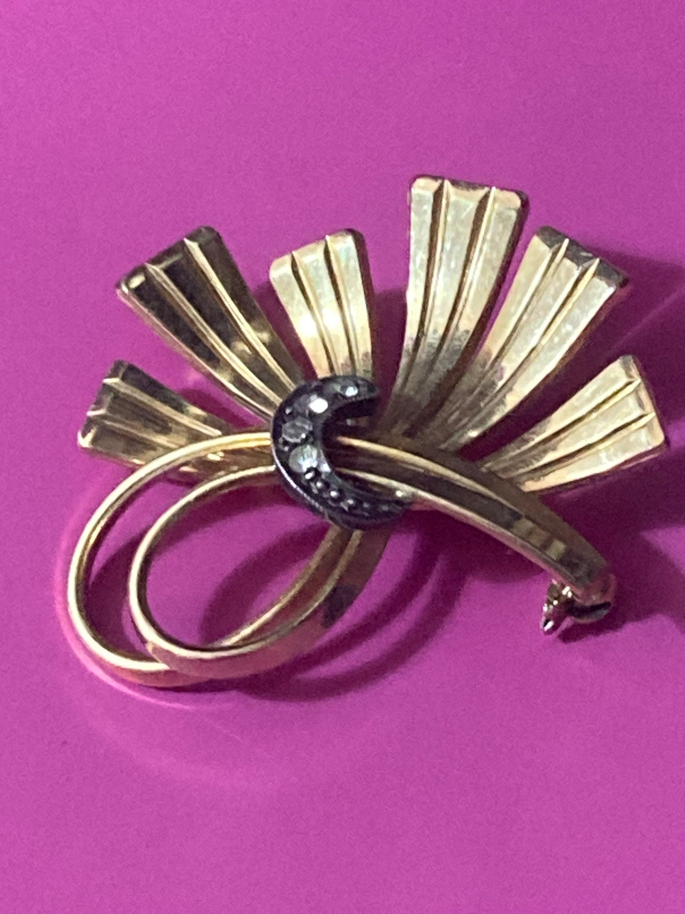 rolled gold modernist diamanté brooch, vintage signed