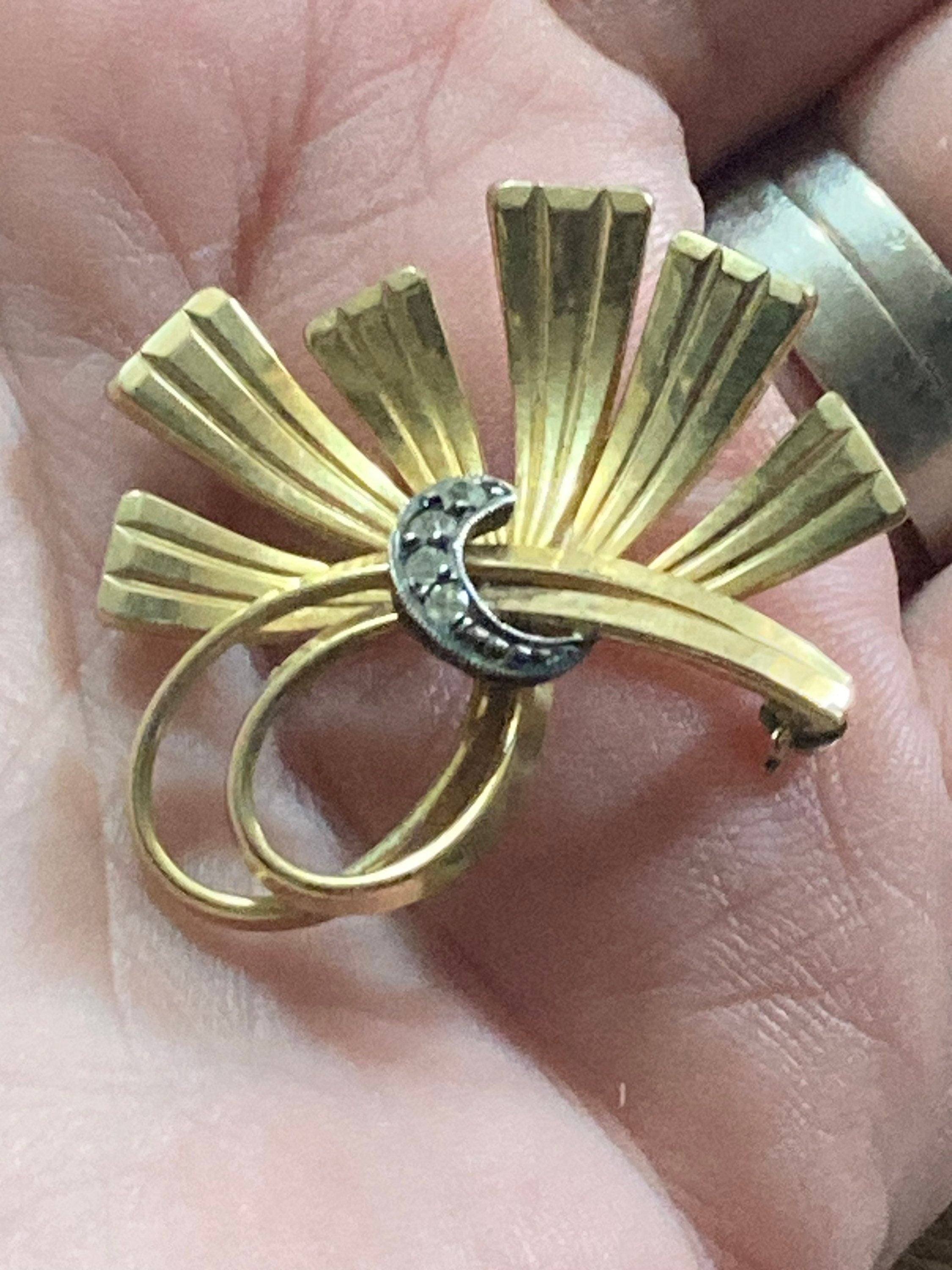 rolled gold modernist diamanté brooch, vintage signed