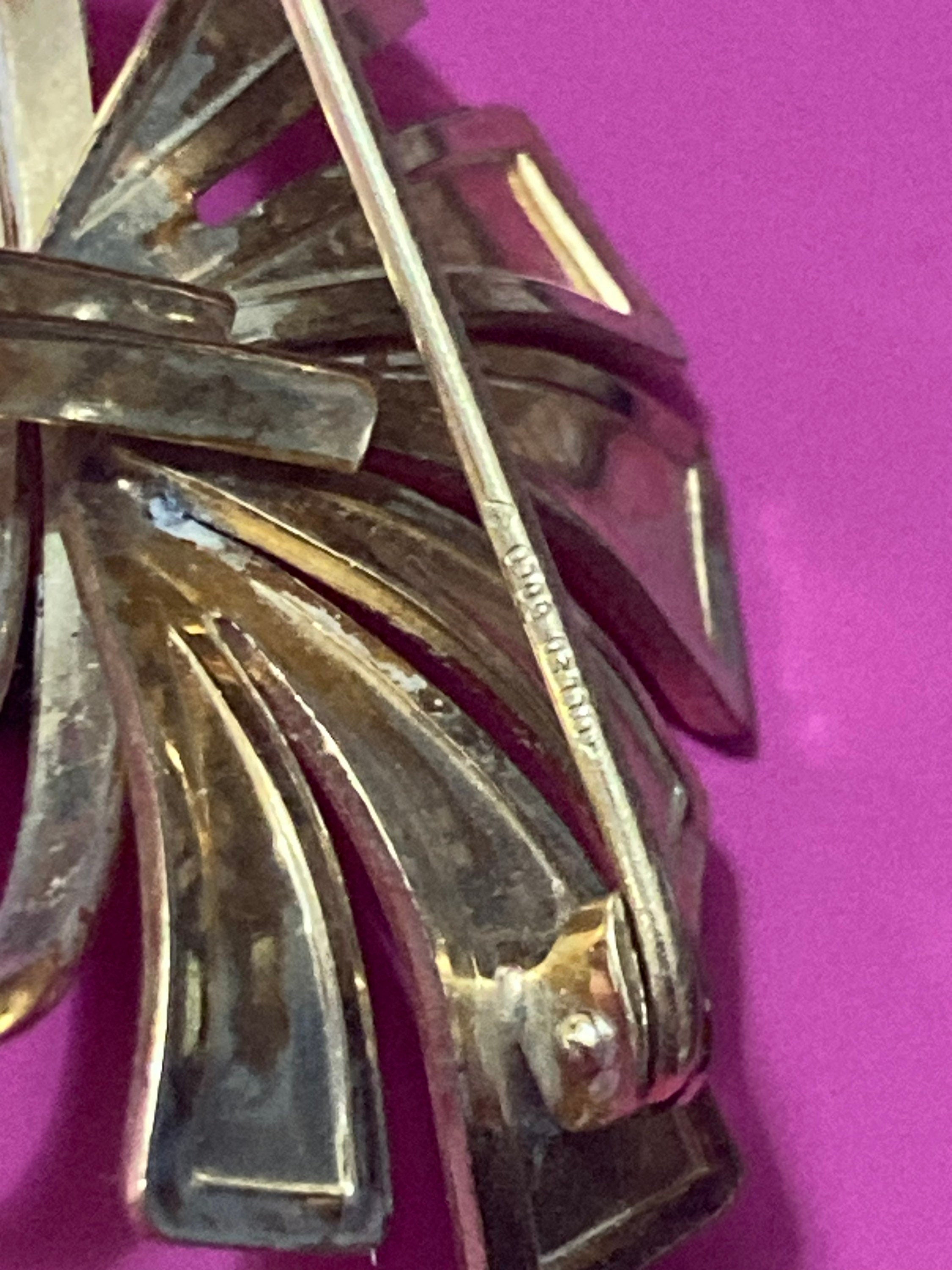 rolled gold modernist diamanté brooch, vintage signed