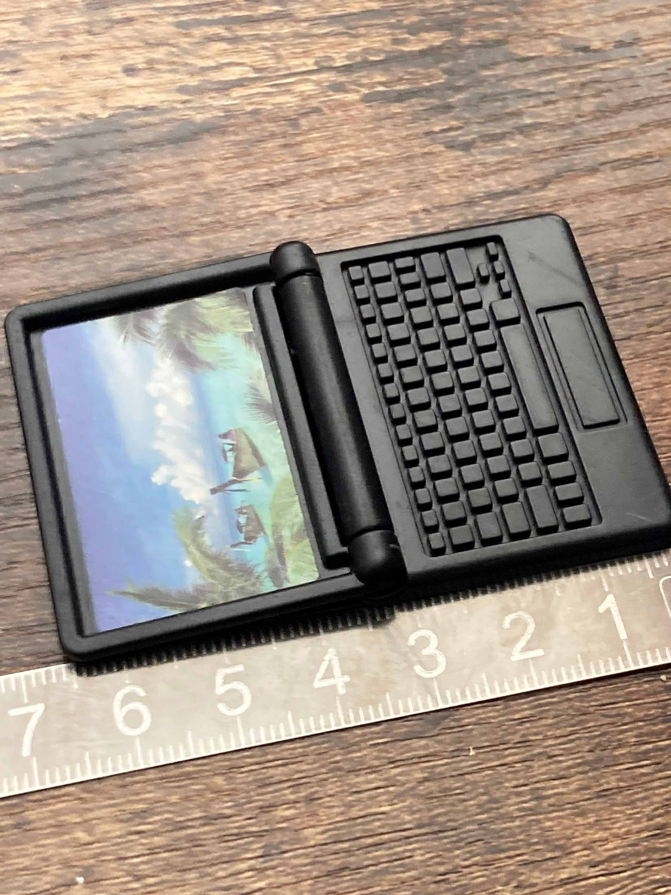 Miniature Black laptop computer cake topper decoration, dollhouse naught elf prop