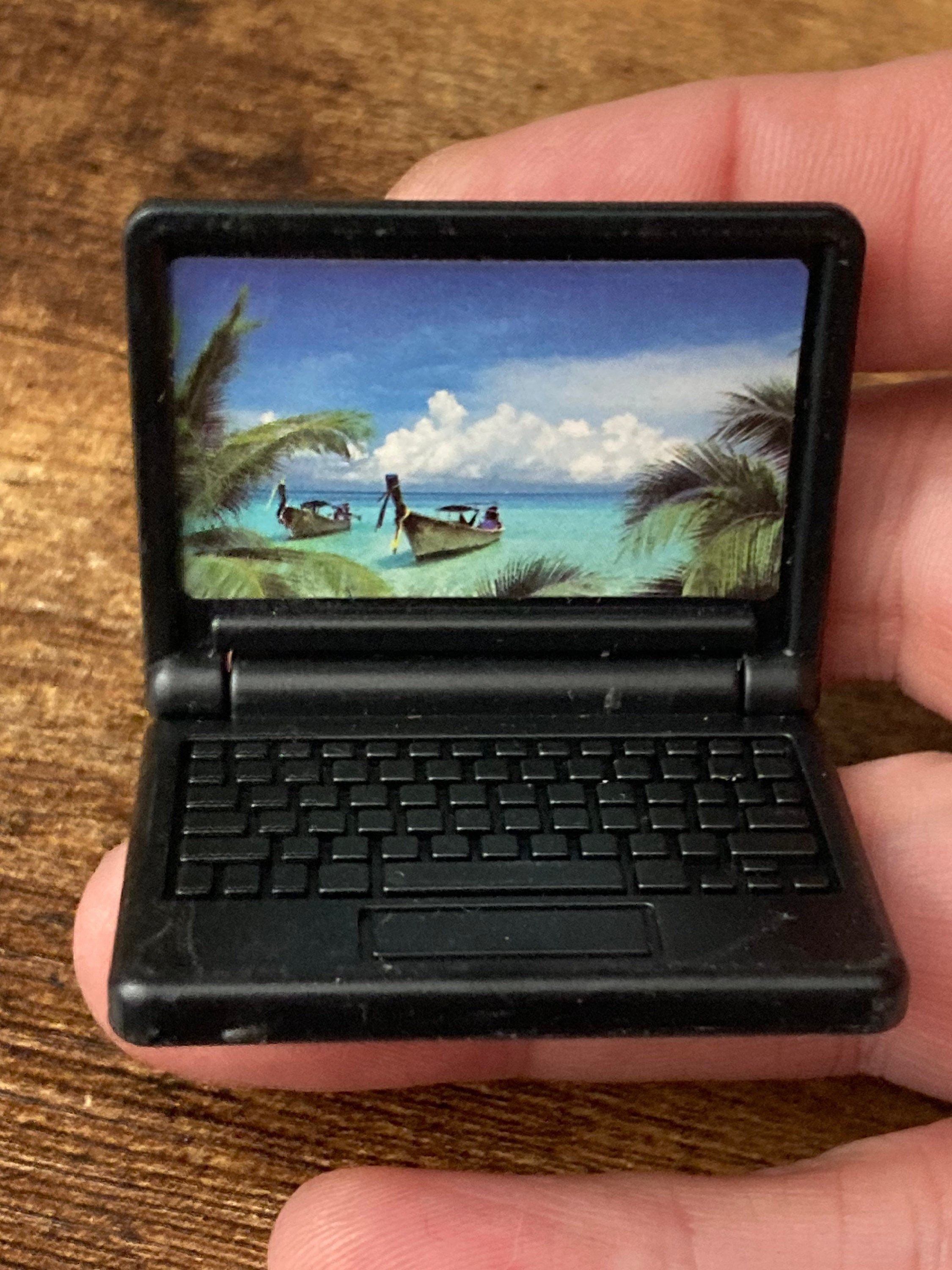 Miniature Black laptop computer cake topper decoration, dollhouse naught elf prop