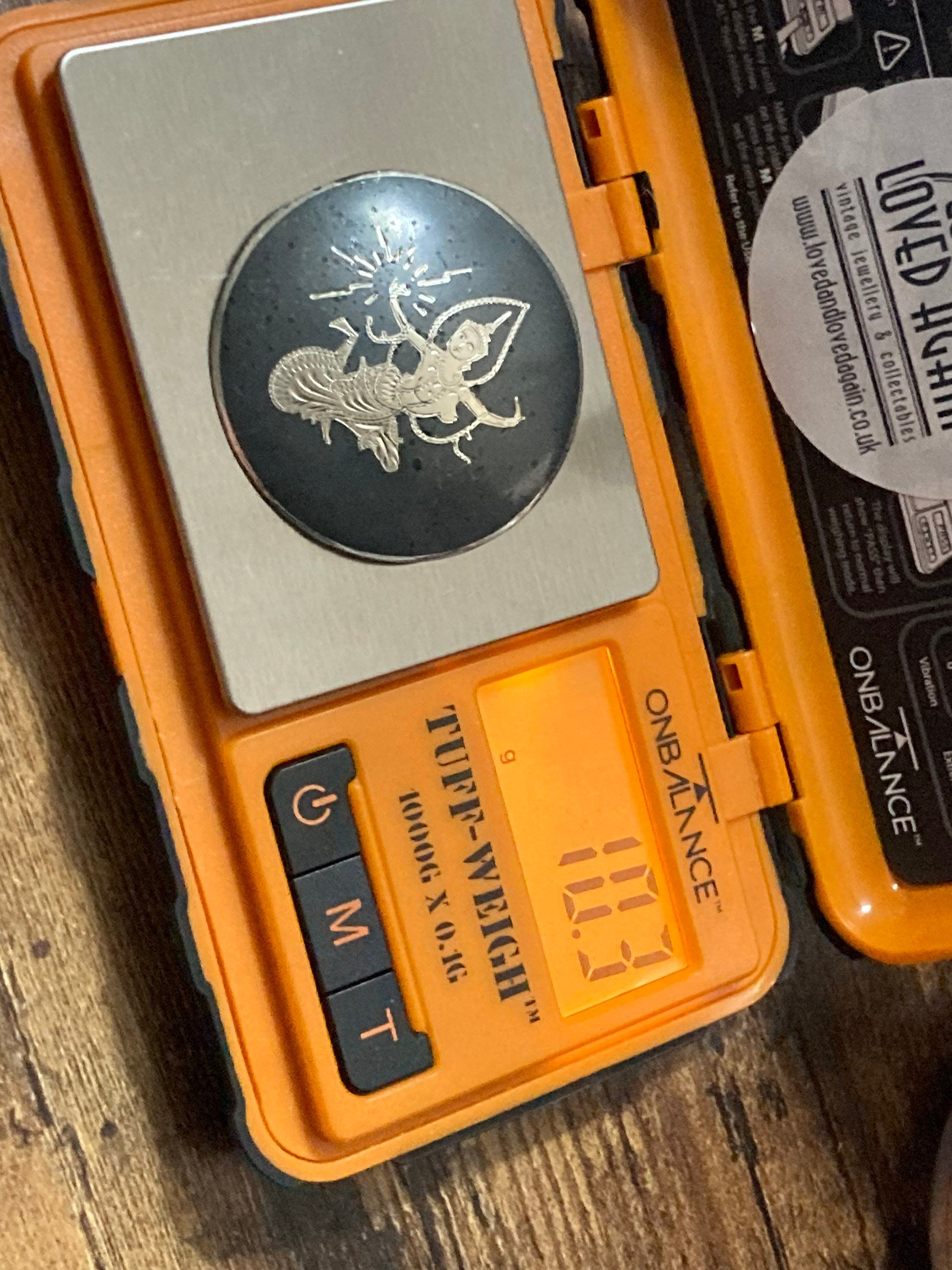 Large Siam silver niello round black brooch 4.5cm 10.3grams