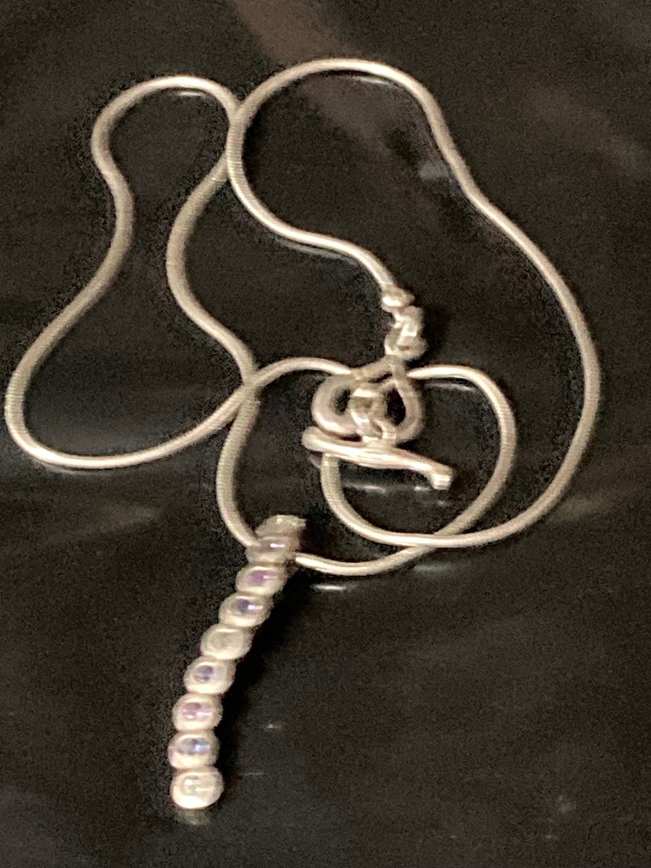925 sterling silver pink purple clear diamanté modernist pendant on a chain