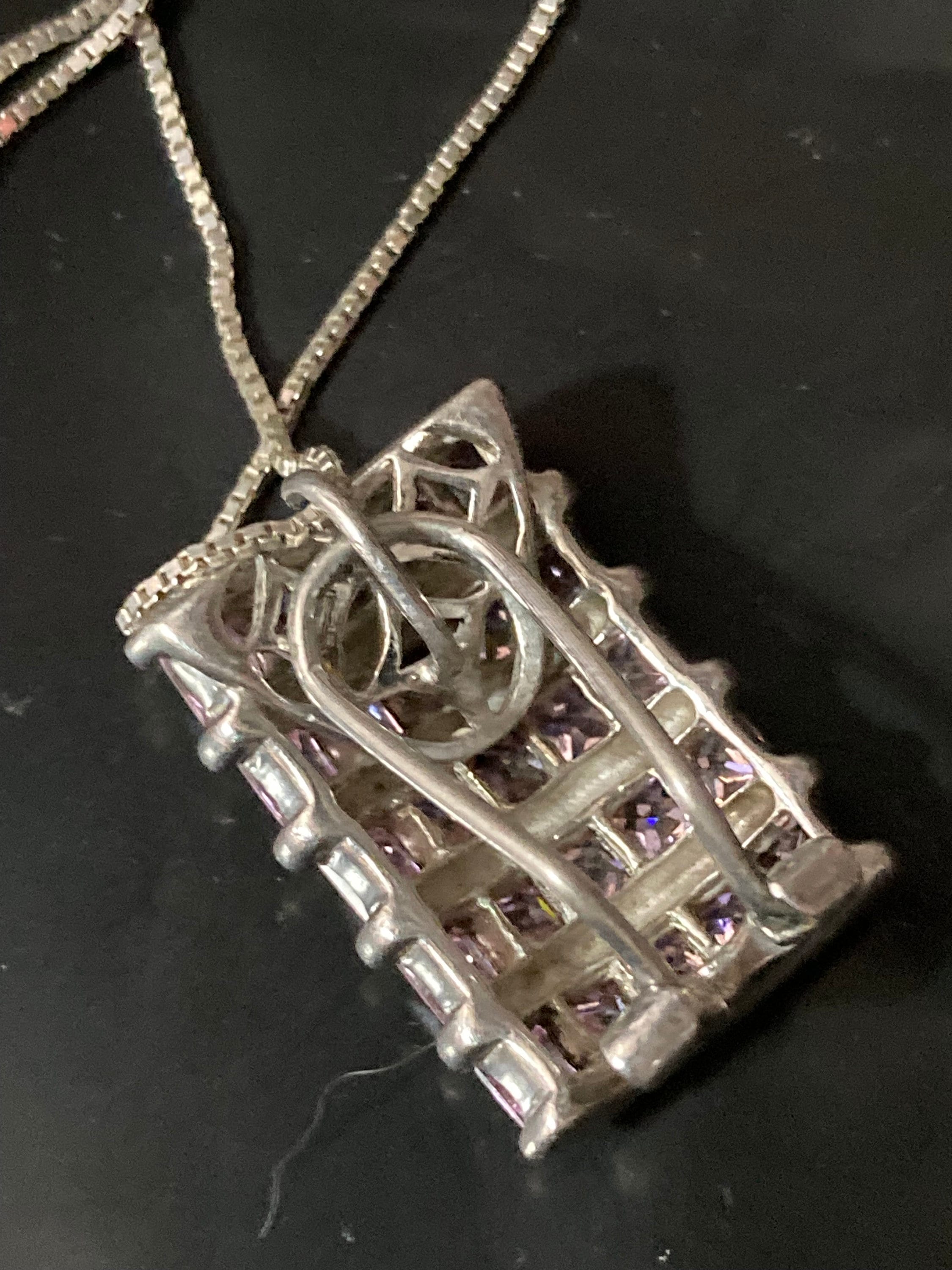 925 sterling silver pink diamanté Crystal modernist pendant on a chain