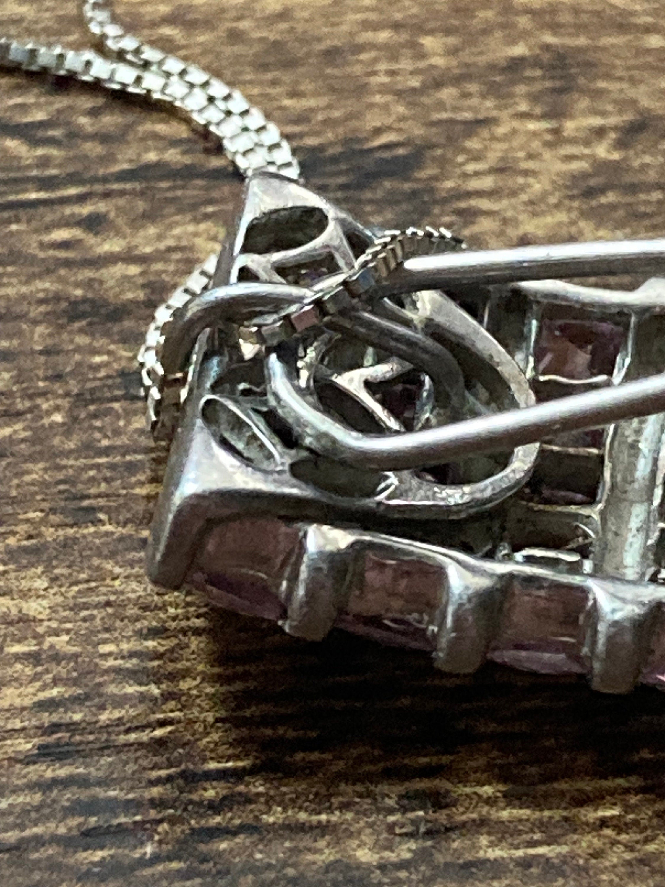 925 sterling silver pink diamanté Crystal modernist pendant on a chain