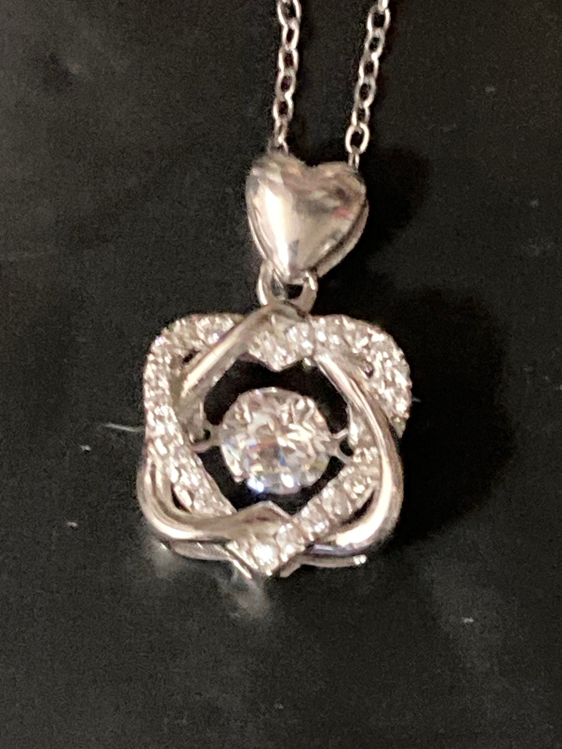 925 sterling silver clear diamanté trembler pendant on a chain