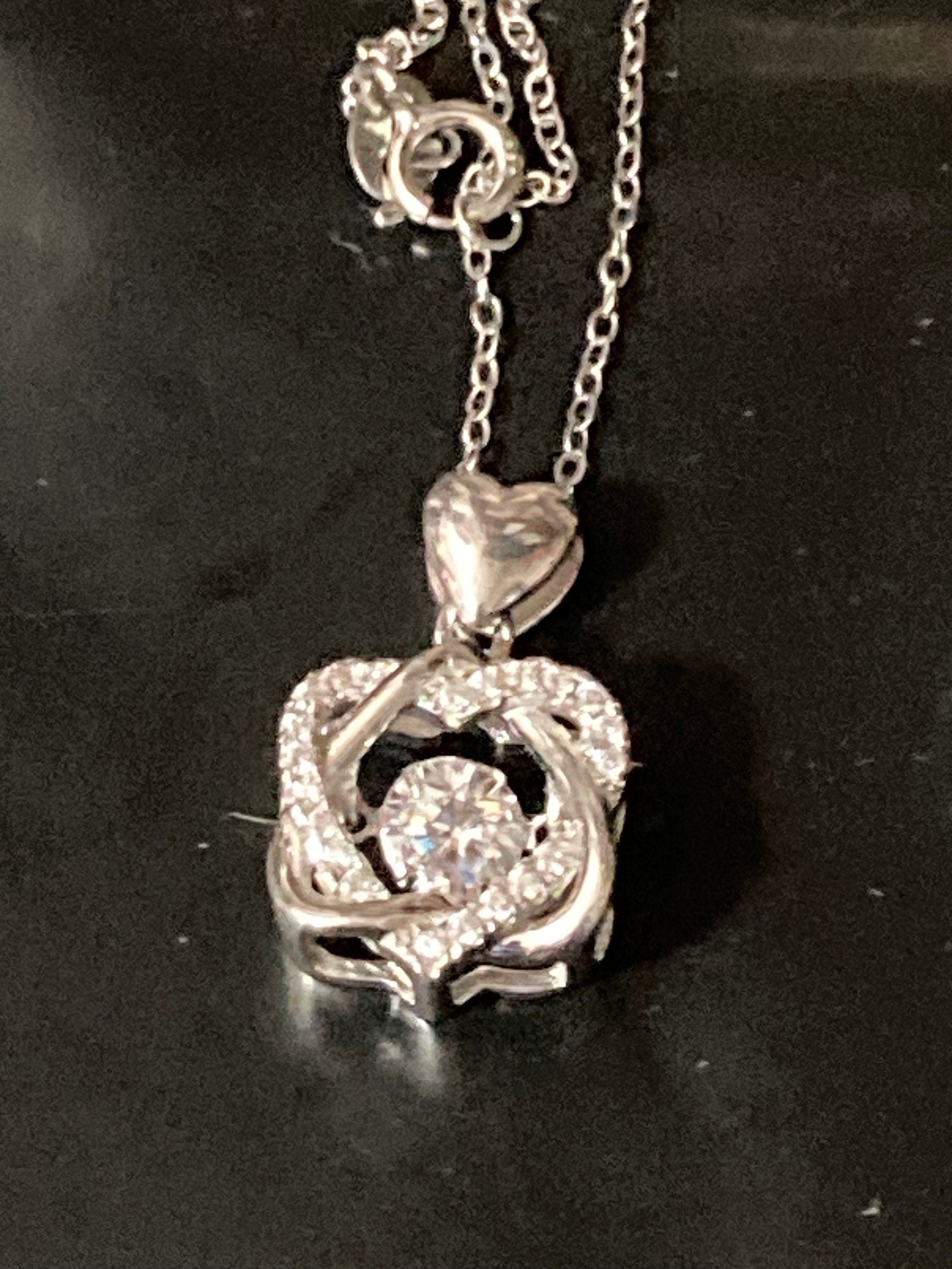 925 sterling silver clear diamanté trembler pendant on a chain