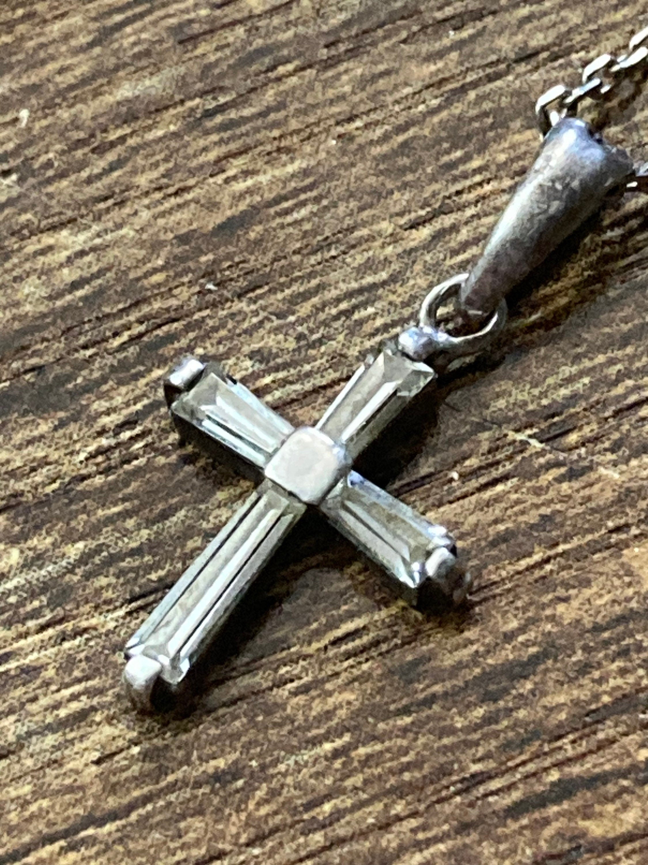 Sterling Silver Diamanté Cross Pendant Necklace, 47cm Chain