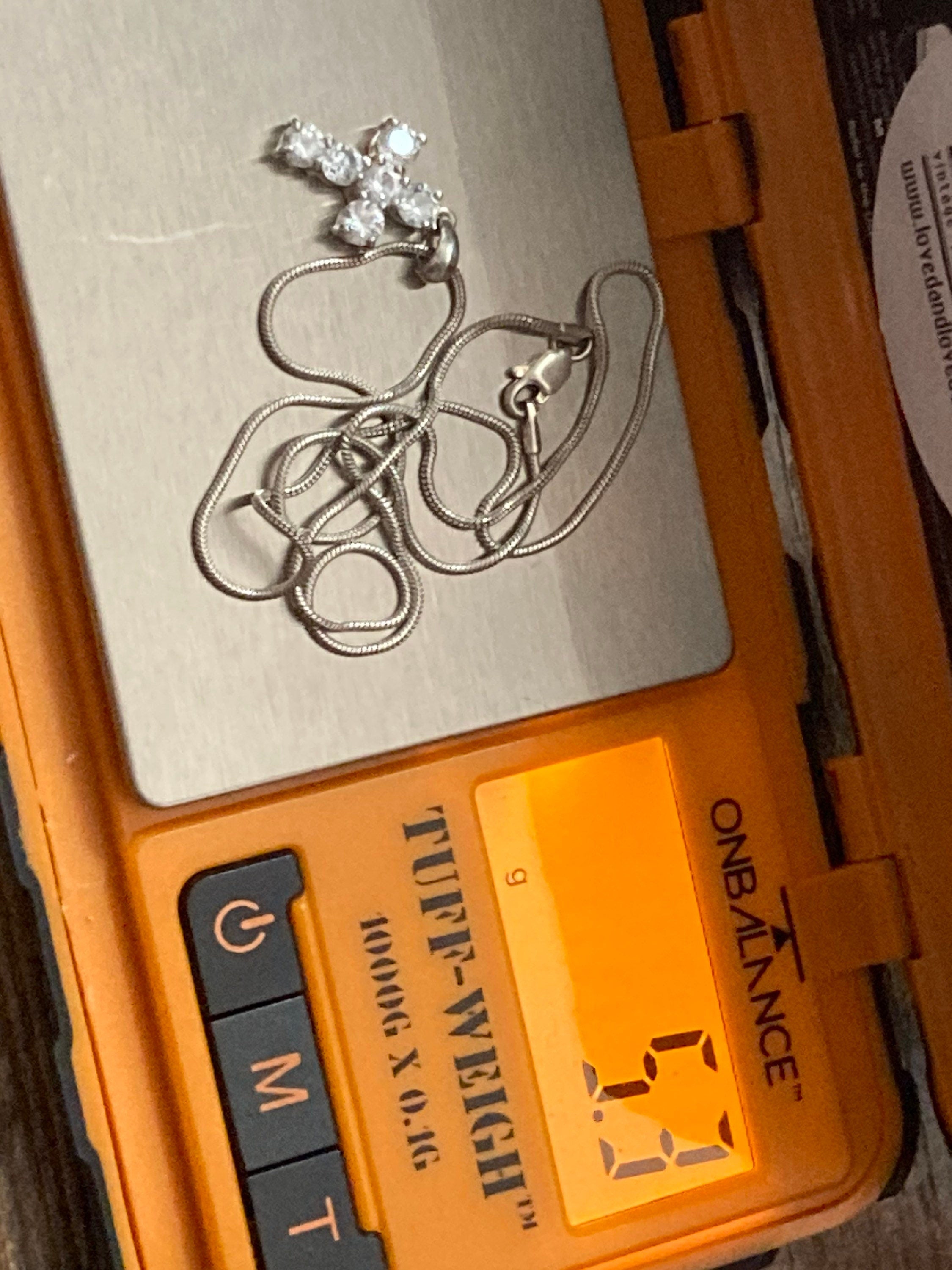 Sterling Silver Cross Pendant Necklace, Diamanté Gem, 41cm Chain