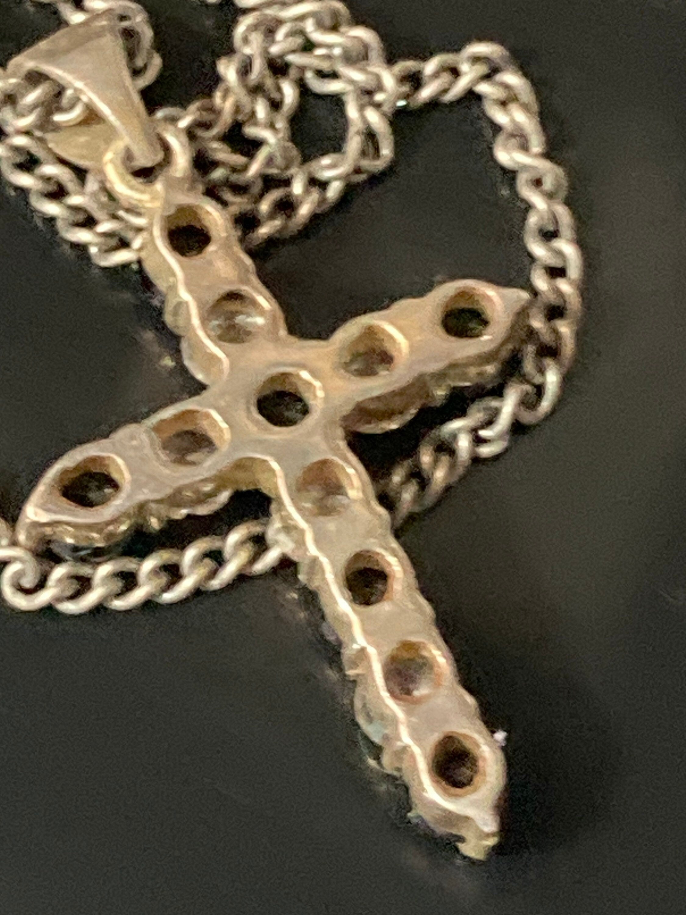 Sterling Silver Cross Pendant Necklace, Black & Clear Diamanté, 46cm Chain