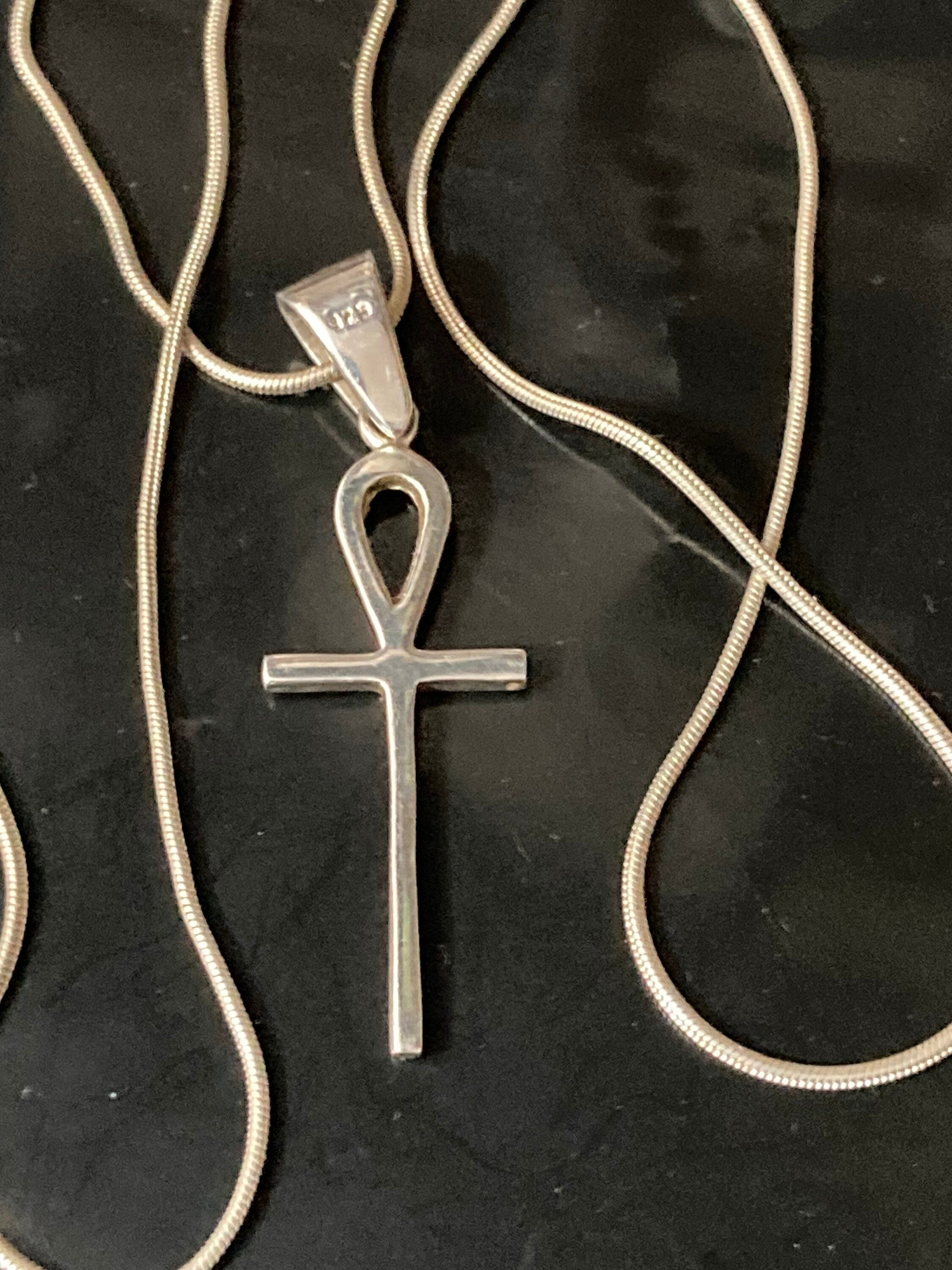 925 Sterling silver plain religious cross pendant necklace on chain