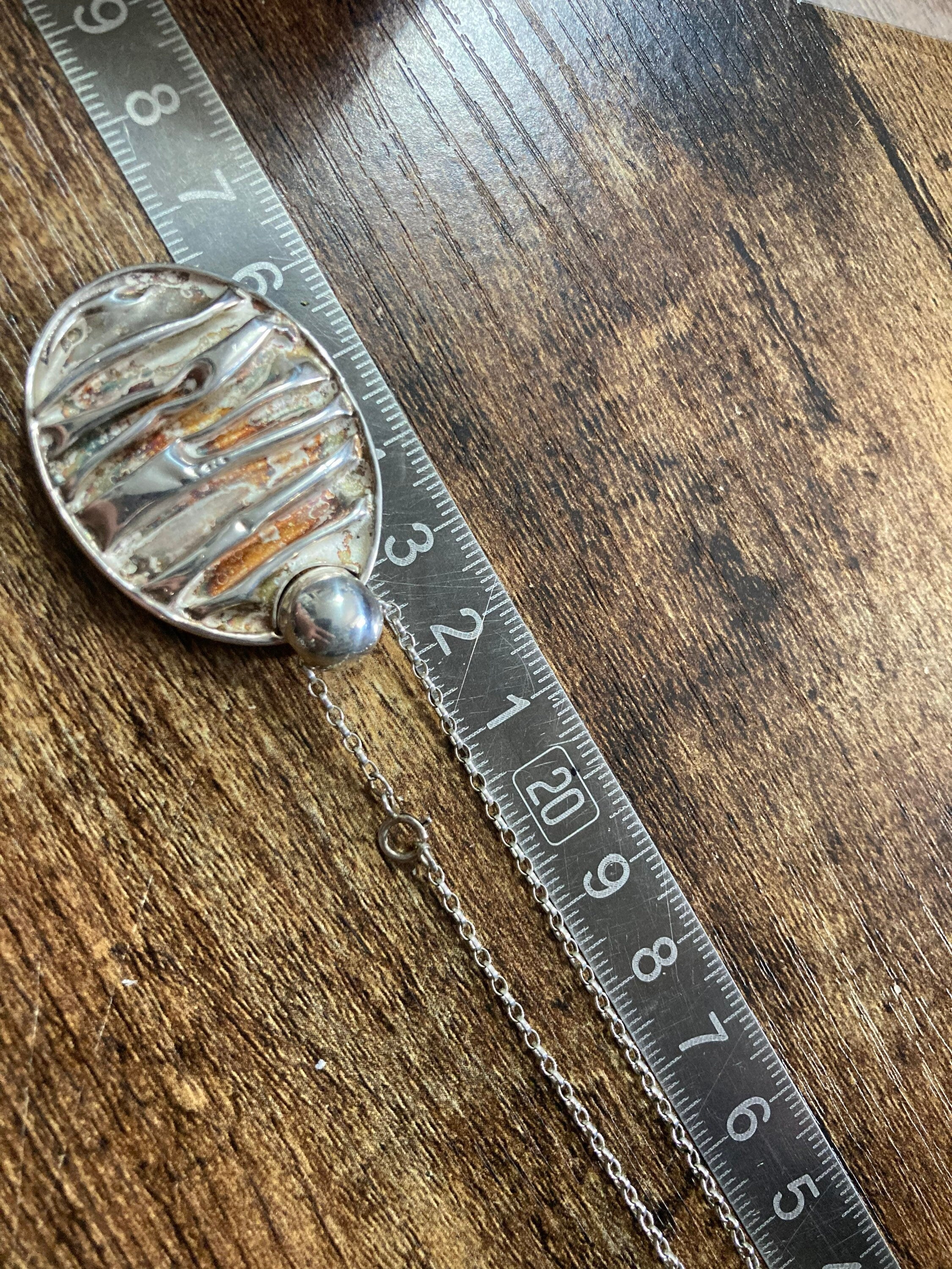 Hallmarked 925 Sterling silver brutalist ball link modernist pendant necklace on chain