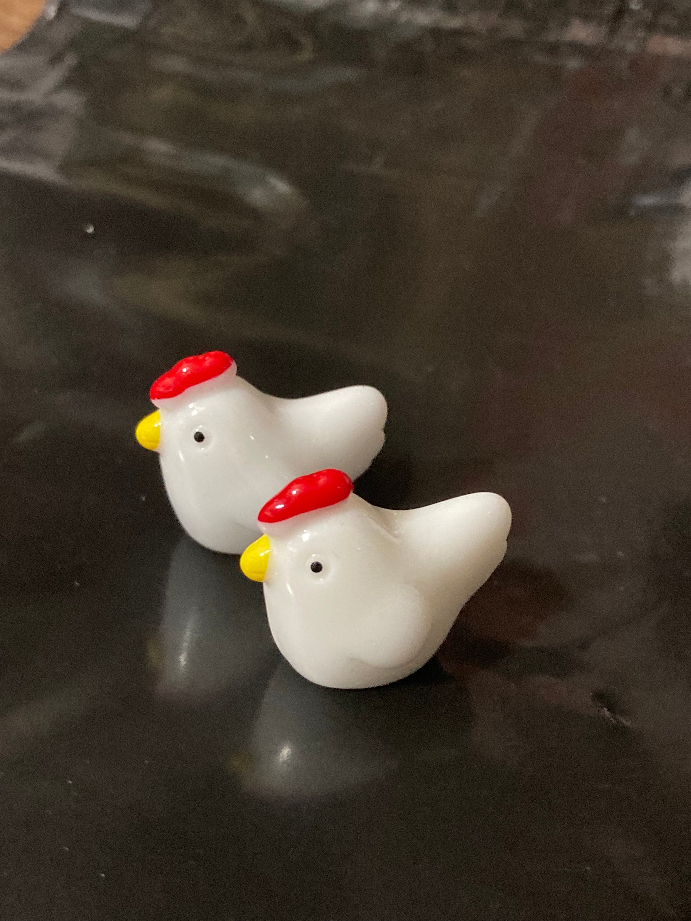 2 x miniature hen chicken figures cake toppers farmyard dollshouse decorations