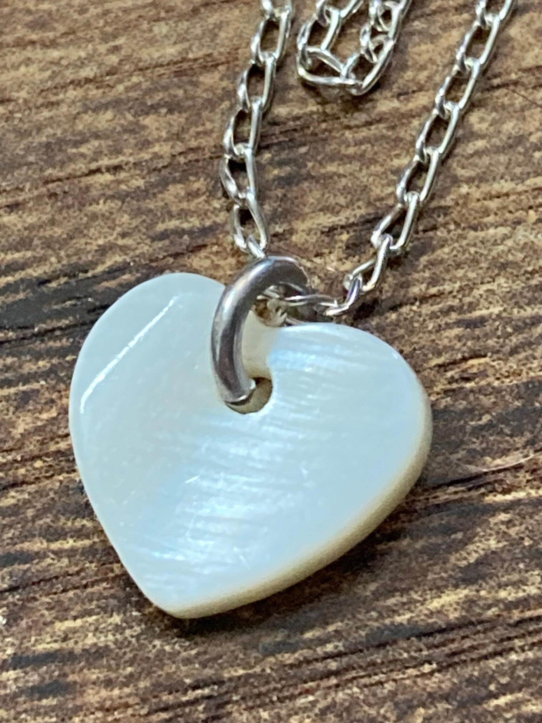 child’s Sterling Silver Mother of Pearl Heart Pendant Necklace - 35cm Chain